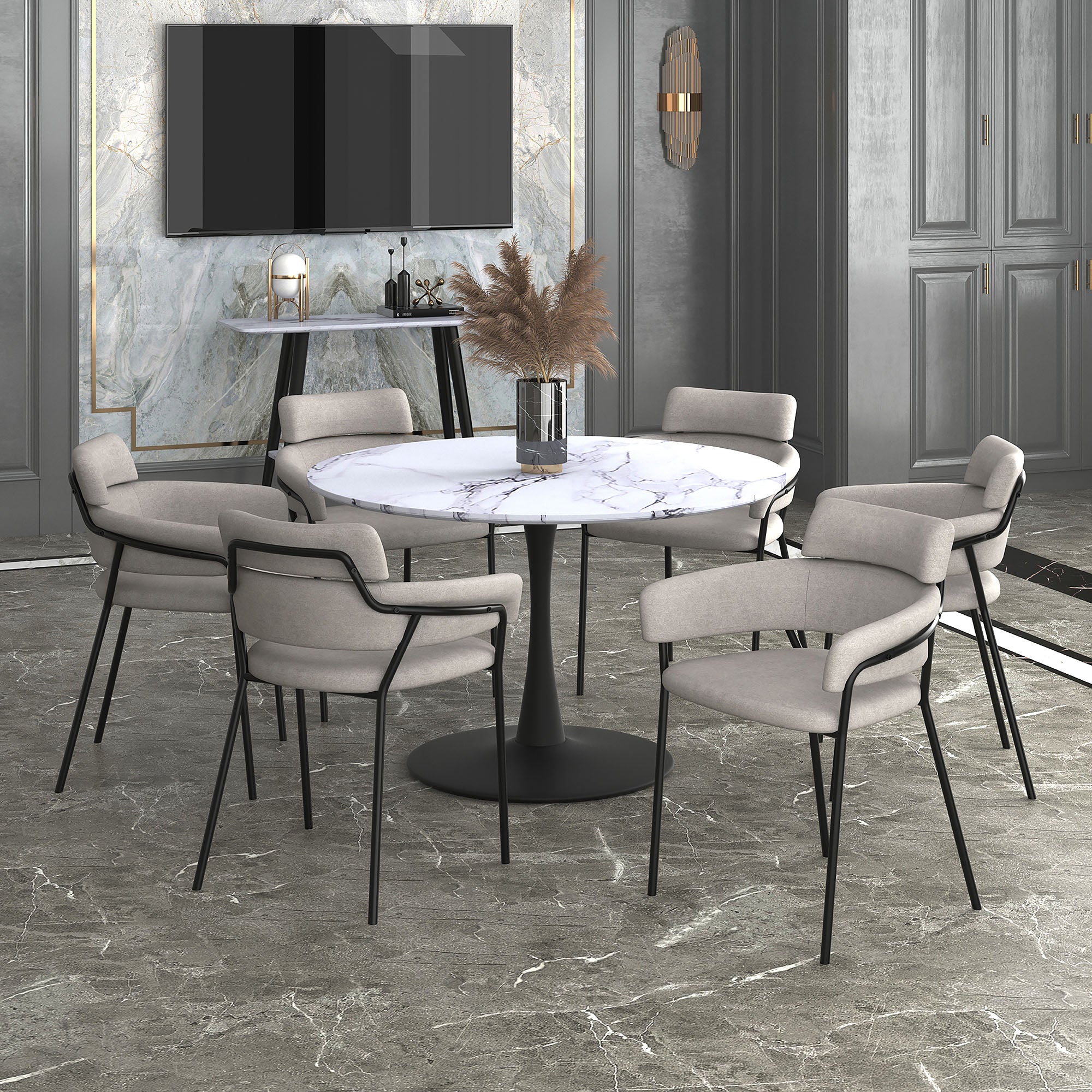 Zilo Dining Table - Large Black Faux Marble Pedestal Base-DECOROLALA