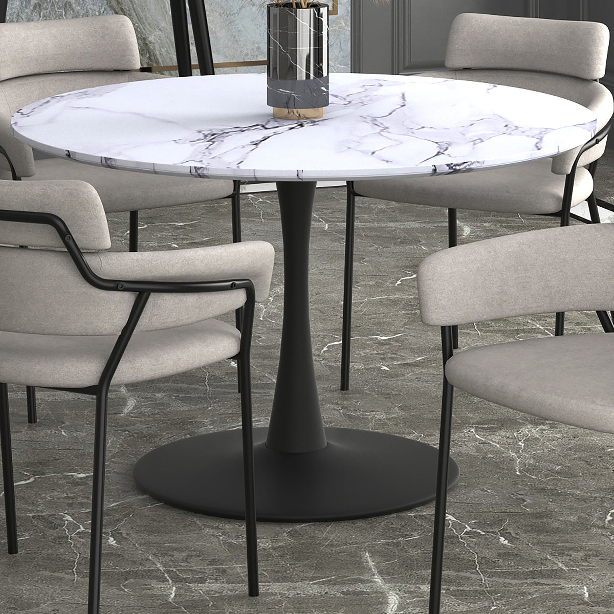 Zilo Dining Table - Large Black Faux Marble Pedestal Base-Bar Tables-DECOROLALA