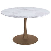 Zilo Large Pedestal Dining Table - Aged Gold Faux Marble-DECOROLALA
