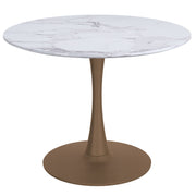 Zilo Pedestal Dining Table - Aged Gold Faux Marble Small-DECOROLALA