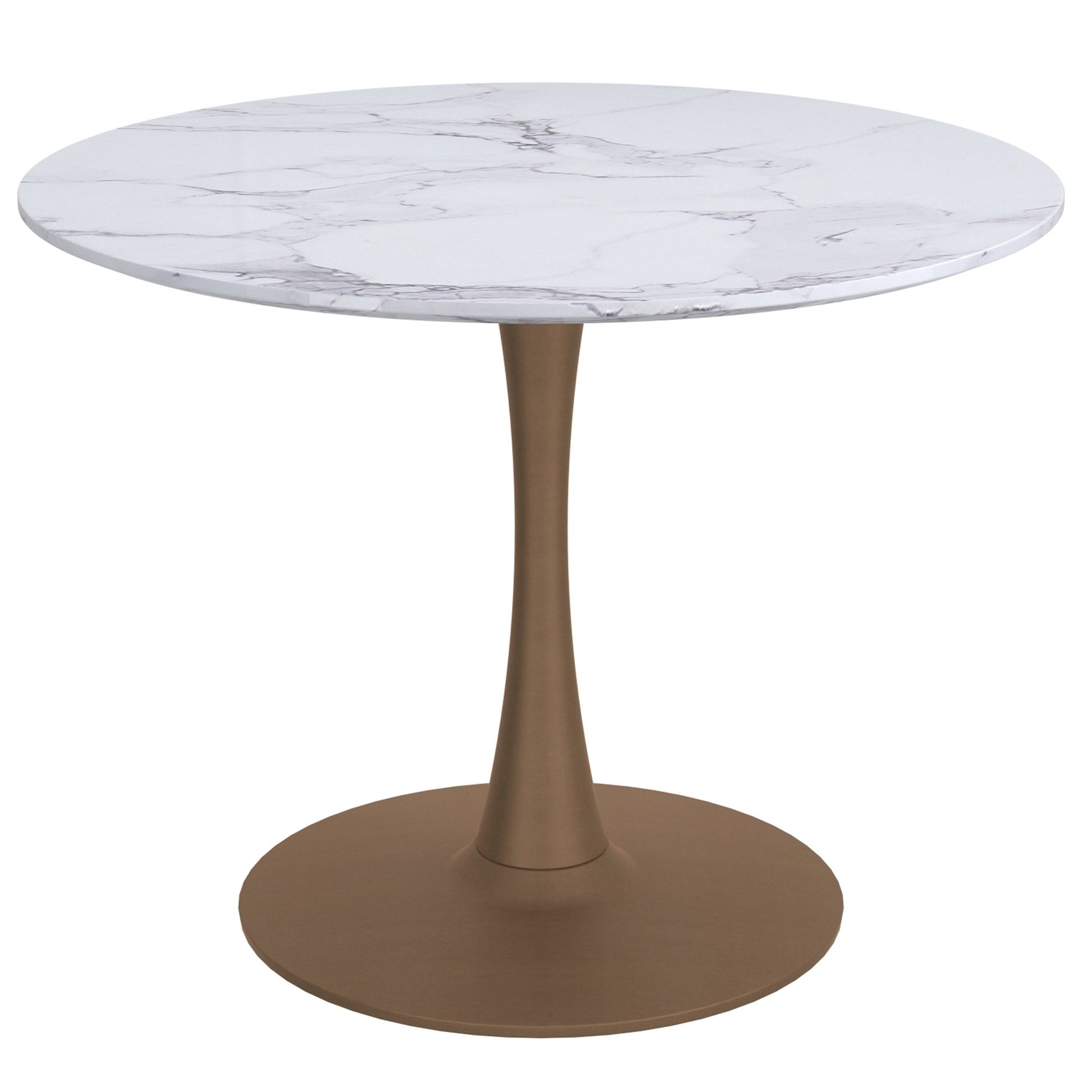 Zilo Pedestal Dining Table - Aged Gold Faux Marble Small-DECOROLALA