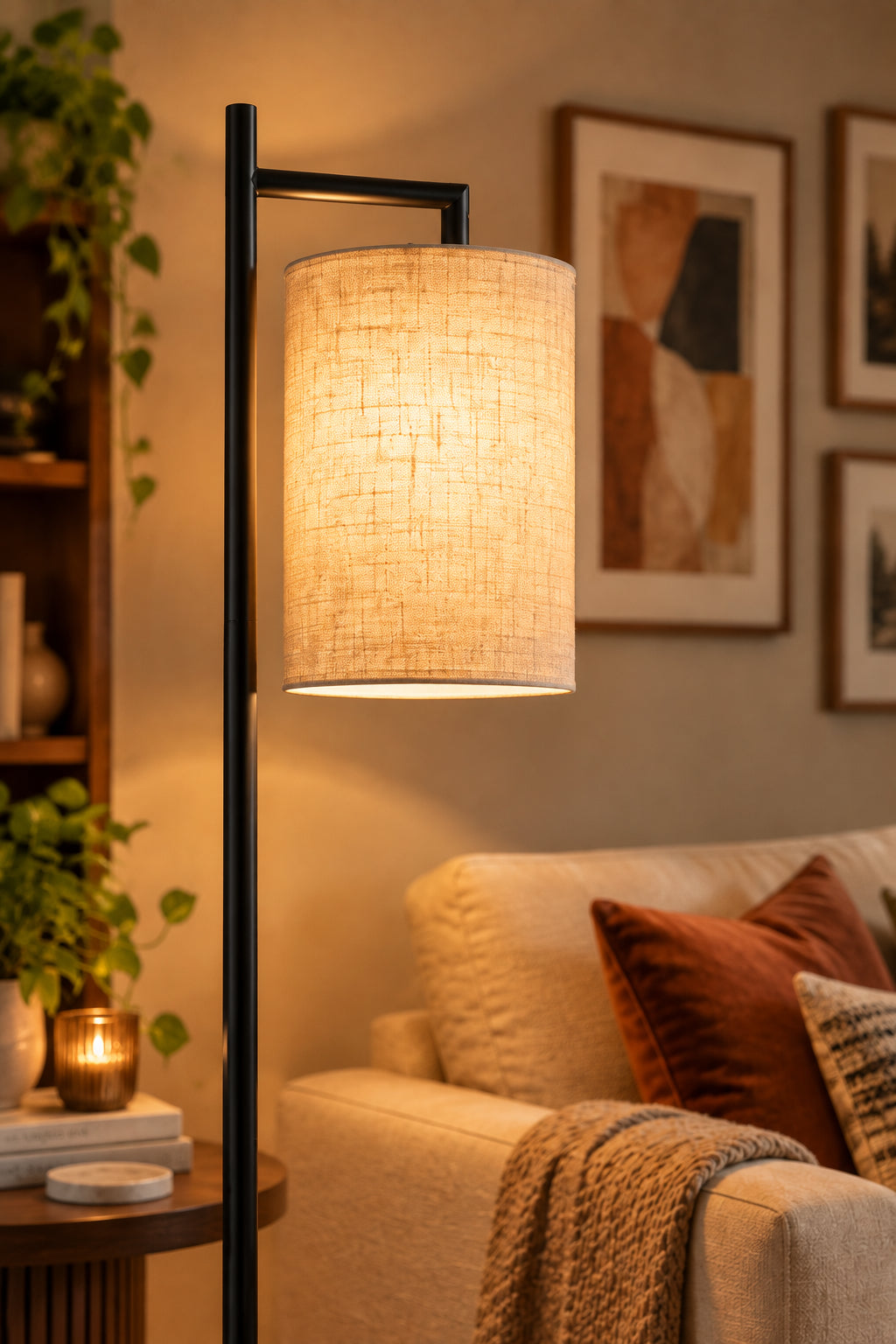 Zion Floor Lamp - Black Metal Drum-Lighting-DECOROLALA
