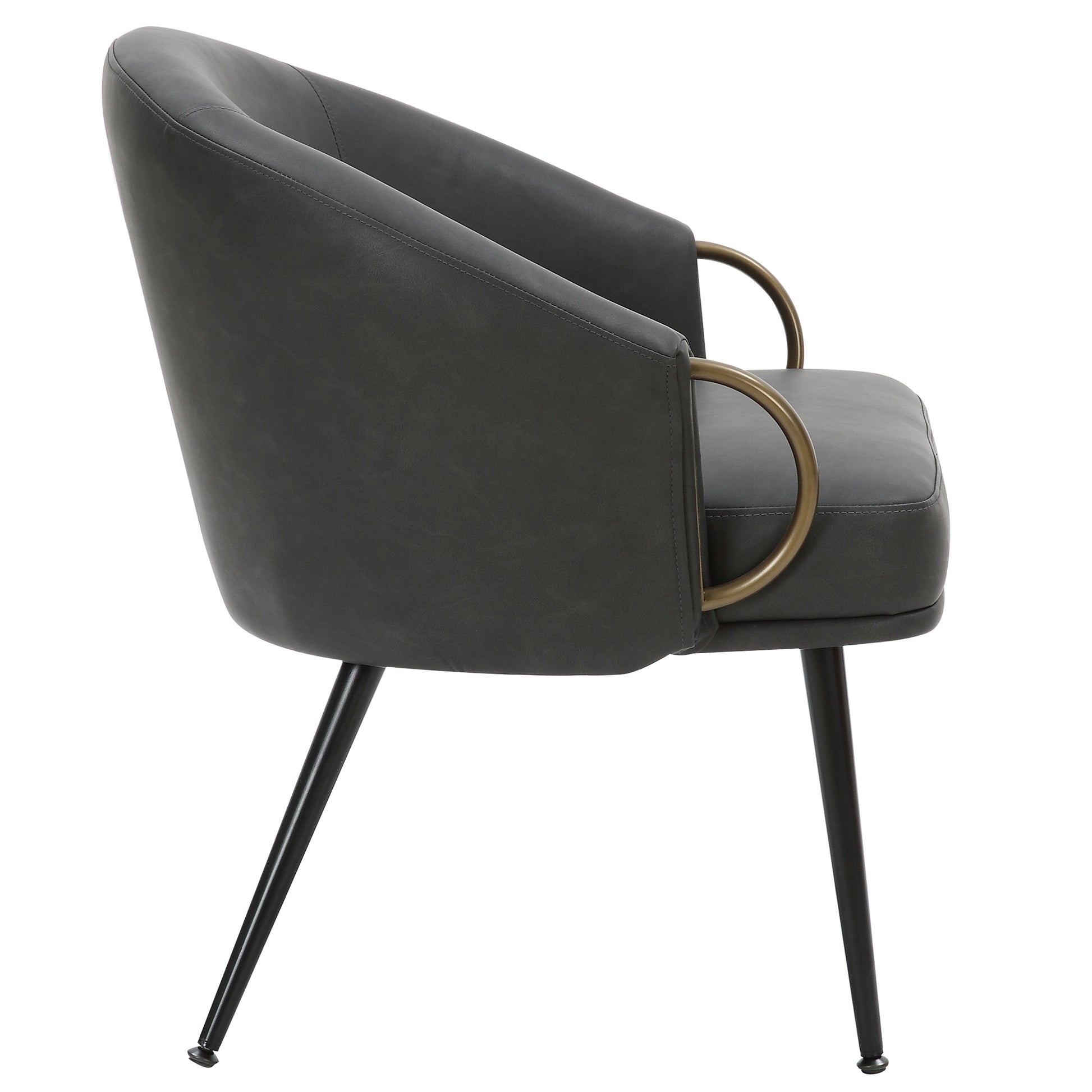 Zita Accent Chair - Charcoal Vintage Faux Leather Gold Accents-DECOROLALA