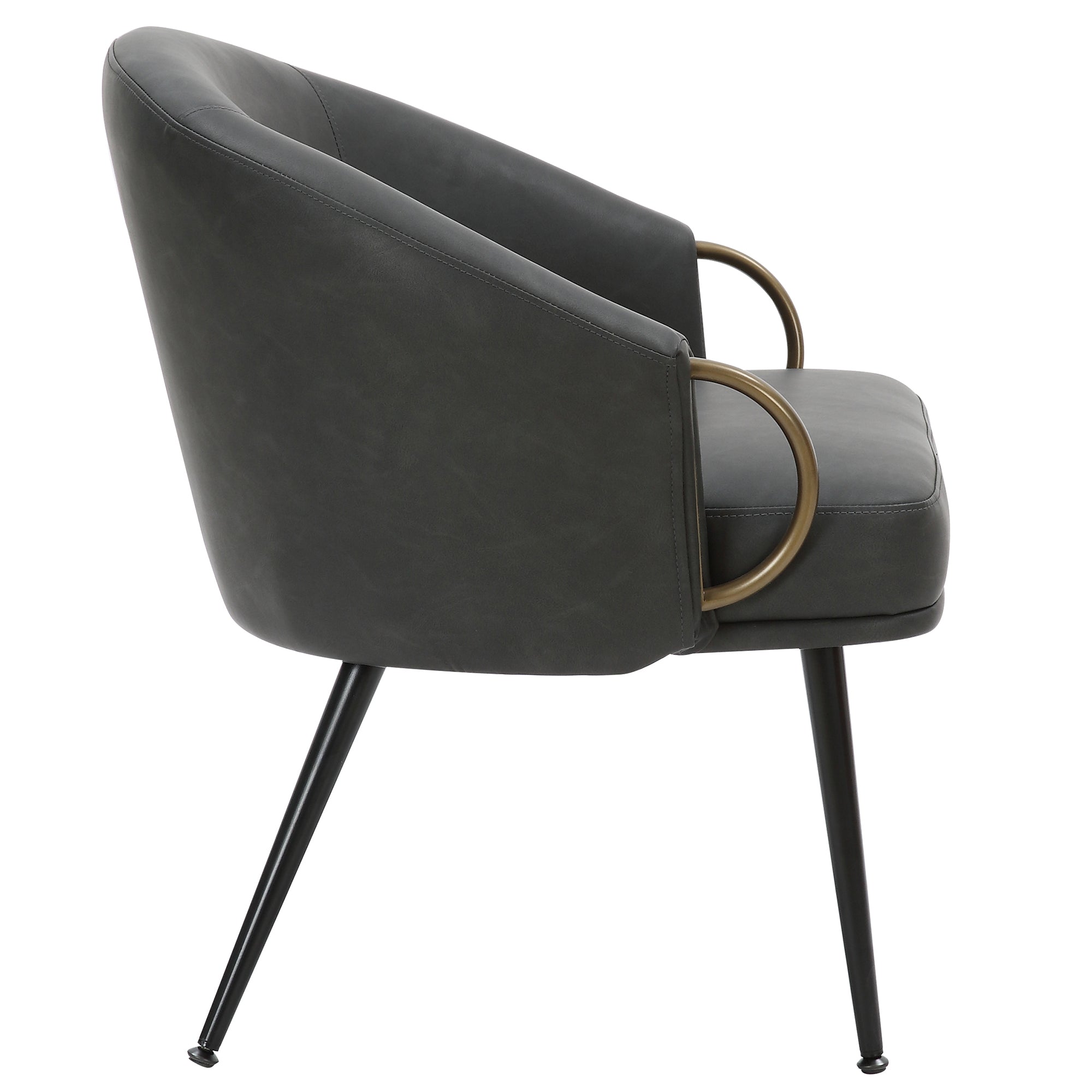 Zita Accent Chair - Charcoal Vintage Faux Leather Gold Accents-DECOROLALA