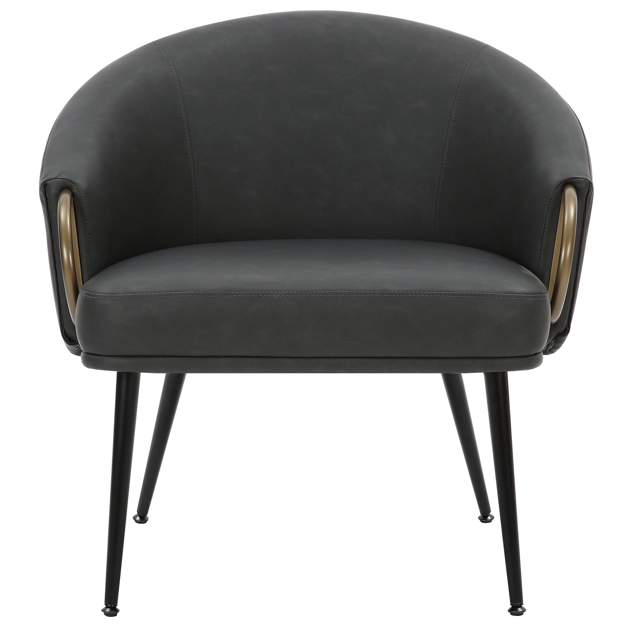 Zita Accent Chair - Charcoal Vintage Faux Leather Gold Accents-DECOROLALA