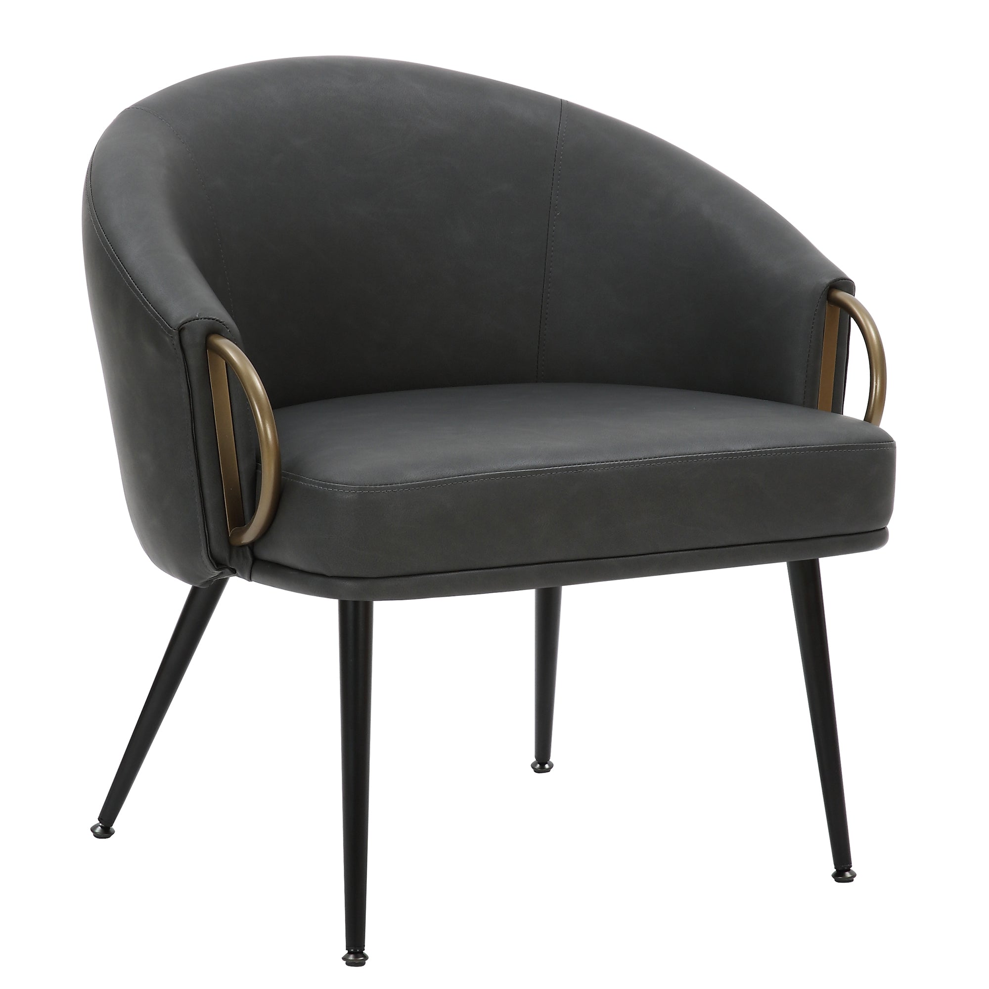 Zita Accent Chair - Charcoal Vintage Faux Leather Gold Accents-DECOROLALA