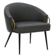 Zita Accent Chair - Charcoal Vintage Faux Leather Gold Accents-DECOROLALA