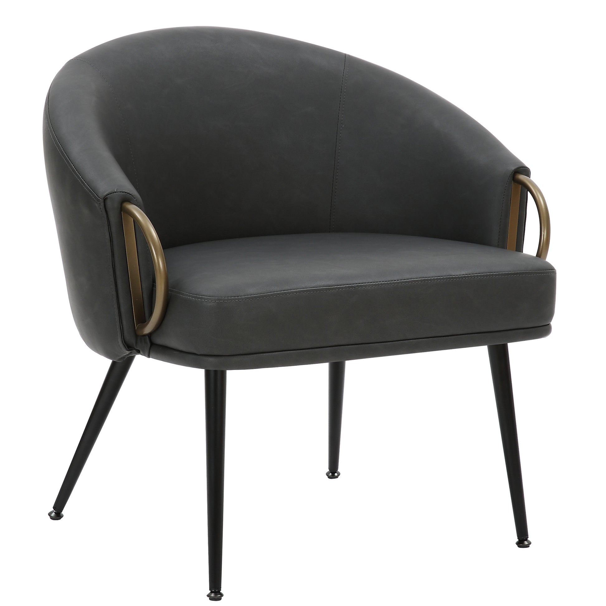 Zita Accent Chair - Charcoal Vintage Faux Leather Gold Accents-DECOROLALA