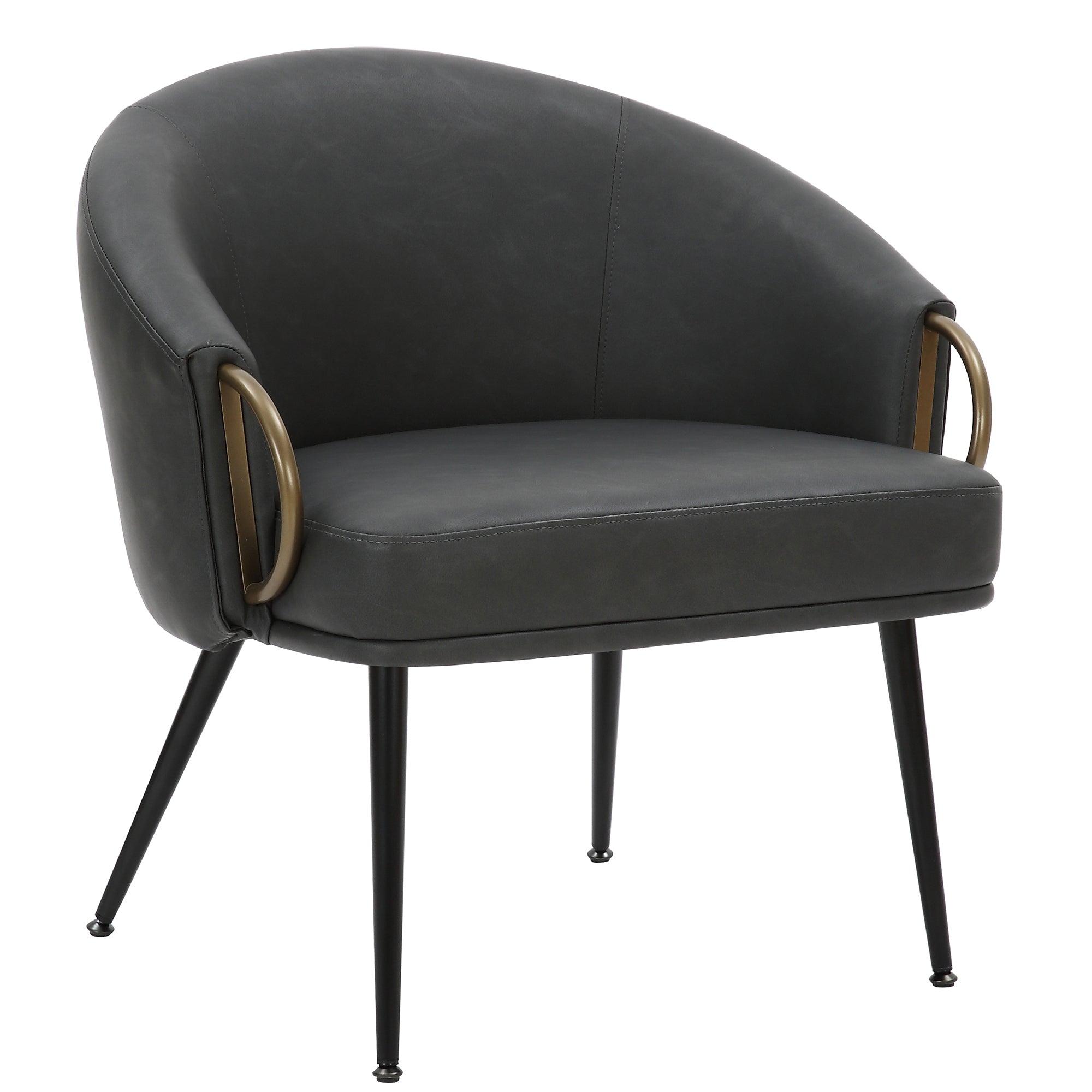 Zita Accent Chair - Charcoal Vintage Faux Leather Gold Accents-DECOROLALA