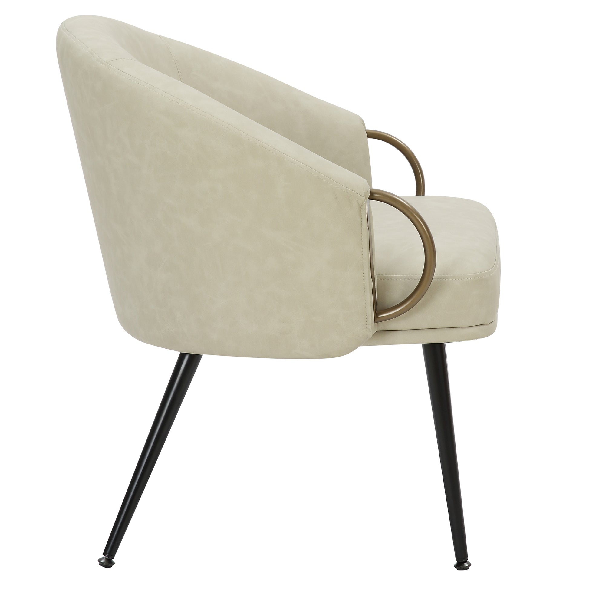 Zita Accent Chair - Ivory Mid-Century Faux Leather Gold Accents-DECOROLALA