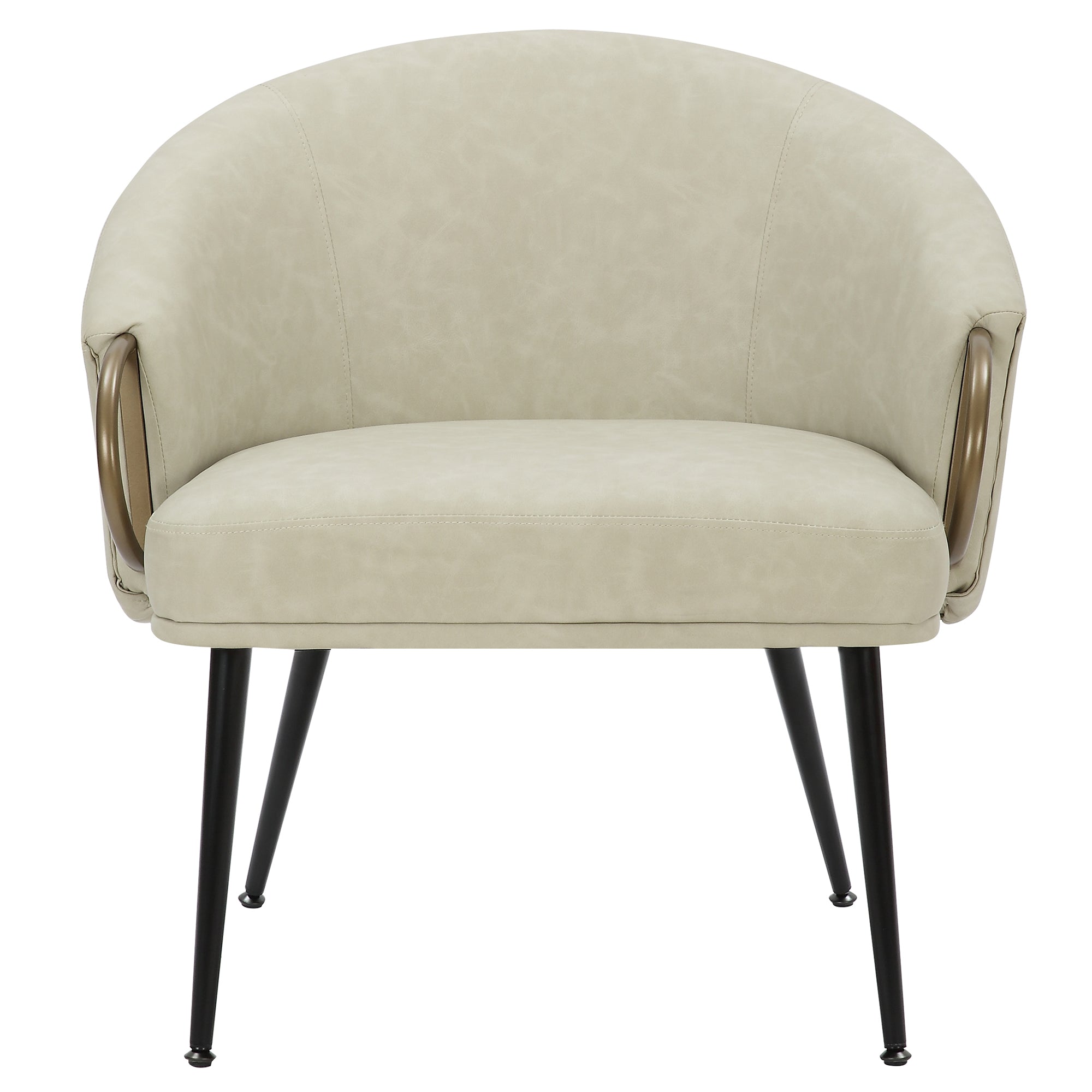 Zita Accent Chair - Ivory Mid-Century Faux Leather Gold Accents-DECOROLALA