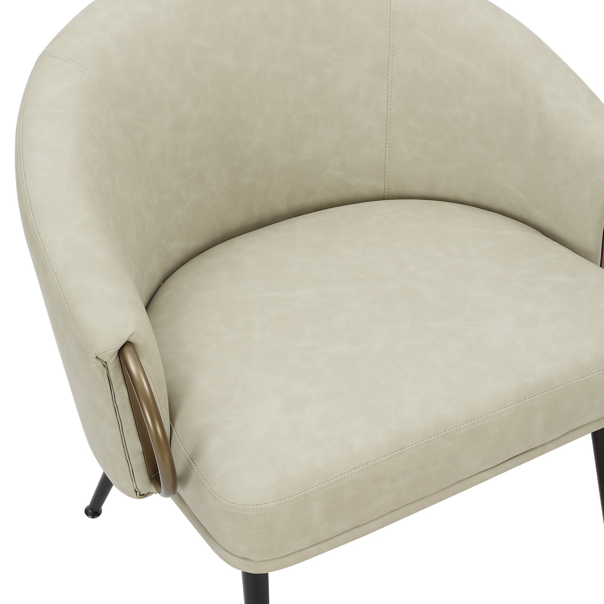 Zita Accent Chair - Ivory Mid-Century Faux Leather Gold Accents-DECOROLALA