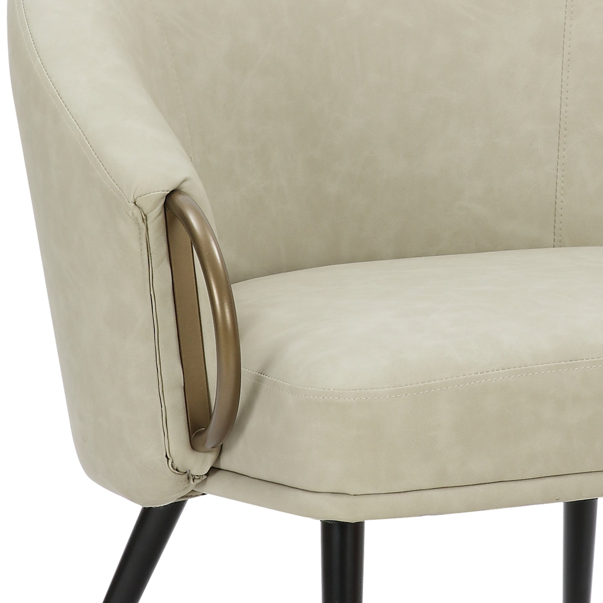 Zita Accent Chair - Ivory Mid-Century Faux Leather Gold Accents-DECOROLALA