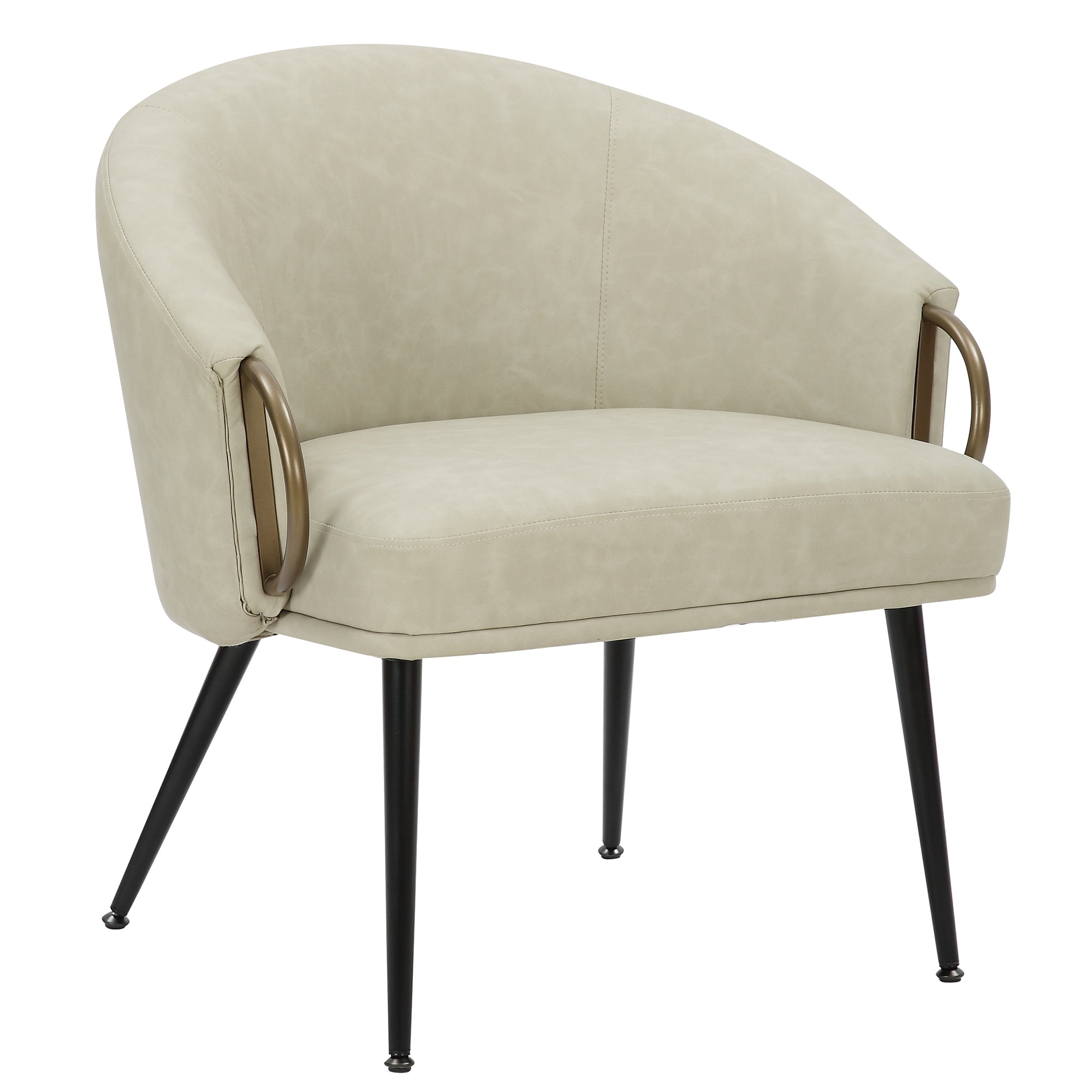 Zita Accent Chair - Ivory Mid-Century Faux Leather Gold Accents-DECOROLALA