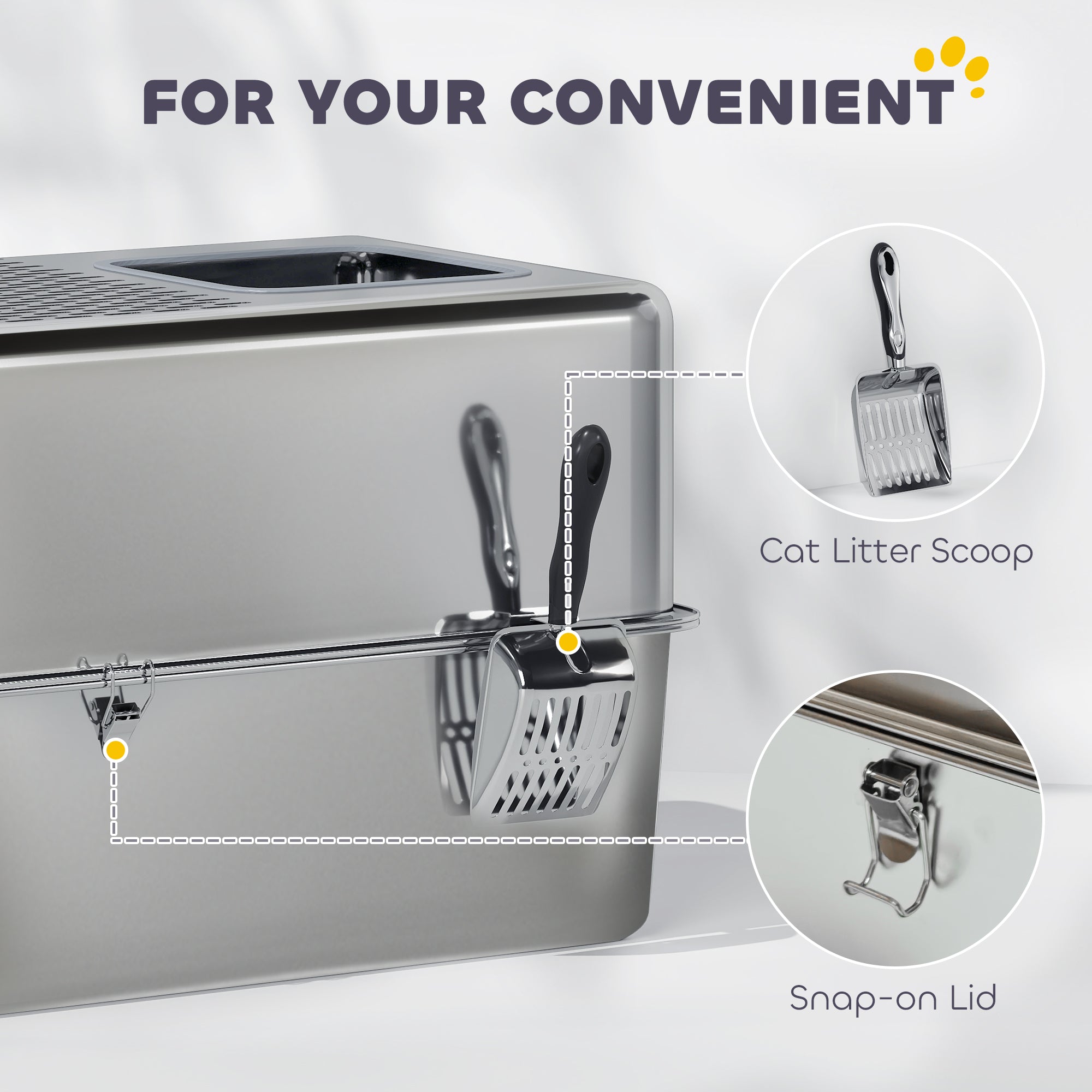 Stainless Steel Cat Litter Box with Lid, Extra Large Enclosed Litter Box with Top Litter-Catching Holes, Scoop, Silver