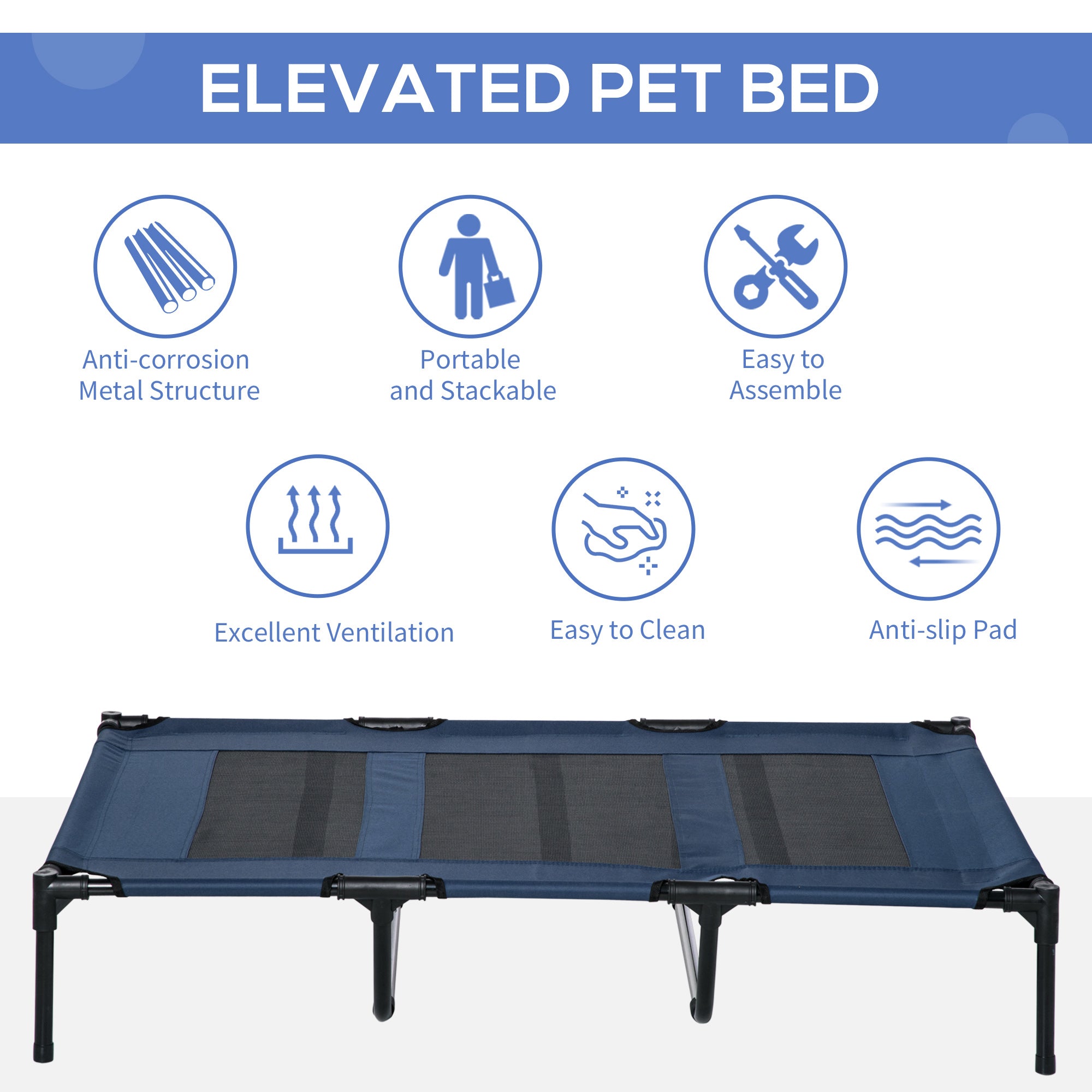 Lit pour animal surélevé de 48" X 36" X 9" avec sac de transport, bleu foncé