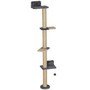 Cat Wall Shelves, Cat Wall Furniture with 4 Platforms, Jute Scratching Post for Indoor Playing, Climbing, Dark Grey