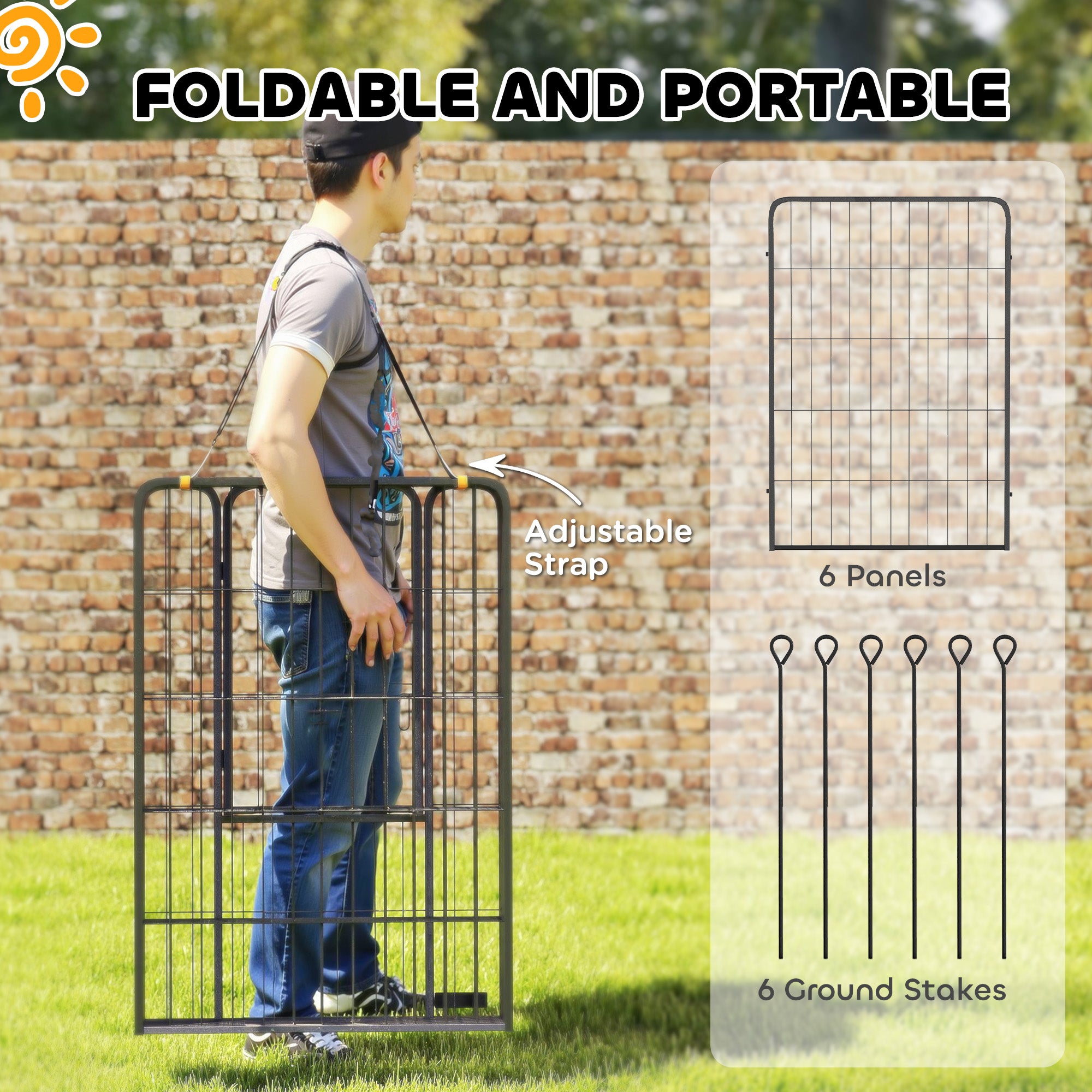 6 Panels Heavy Duty Dog Playpen Outdoor Indoor with Door & Strap, 39" Height Portable & Foldable Pet Playpen