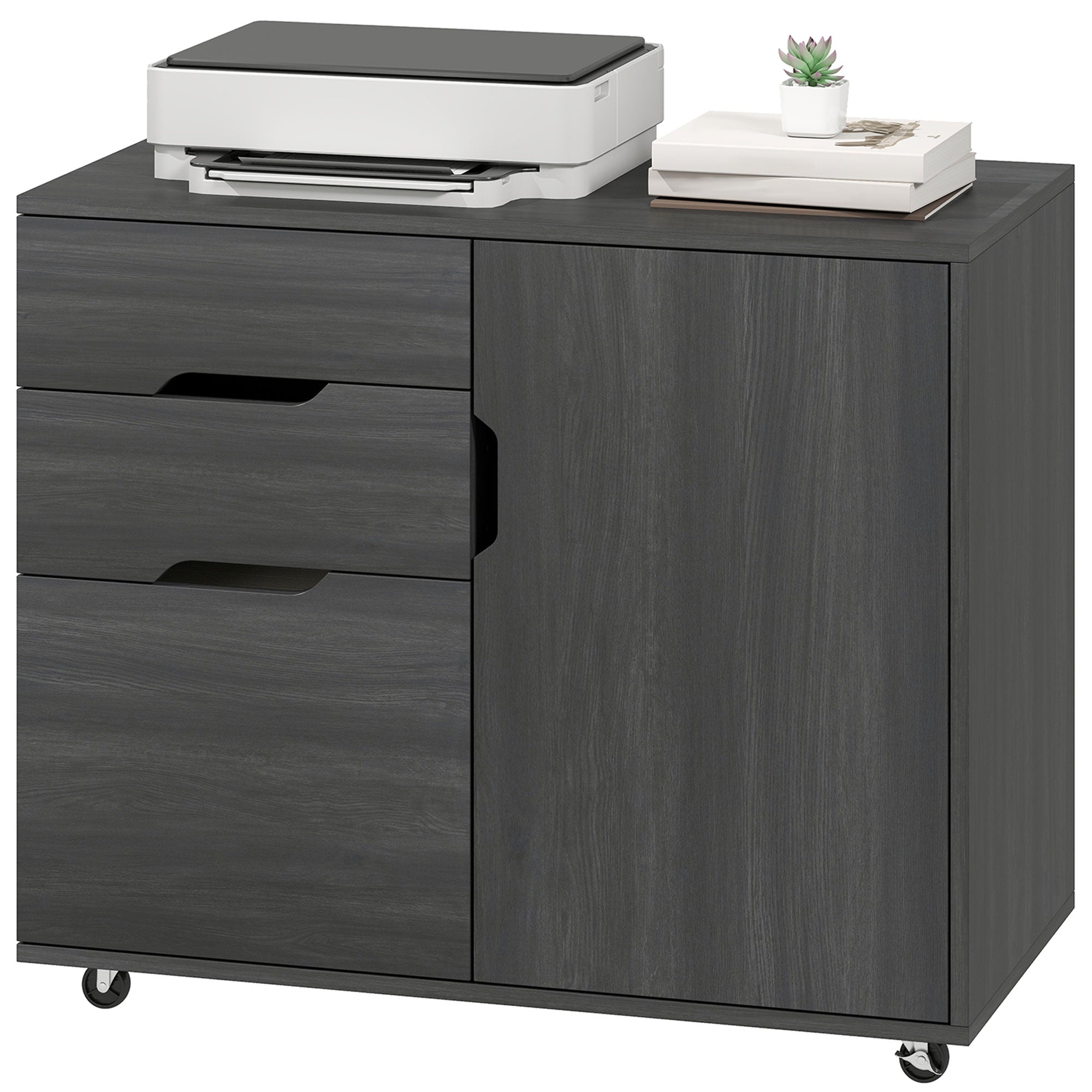 3-Drawer Filing Cabinet with Adjustable Shelf - Black Wood Grain