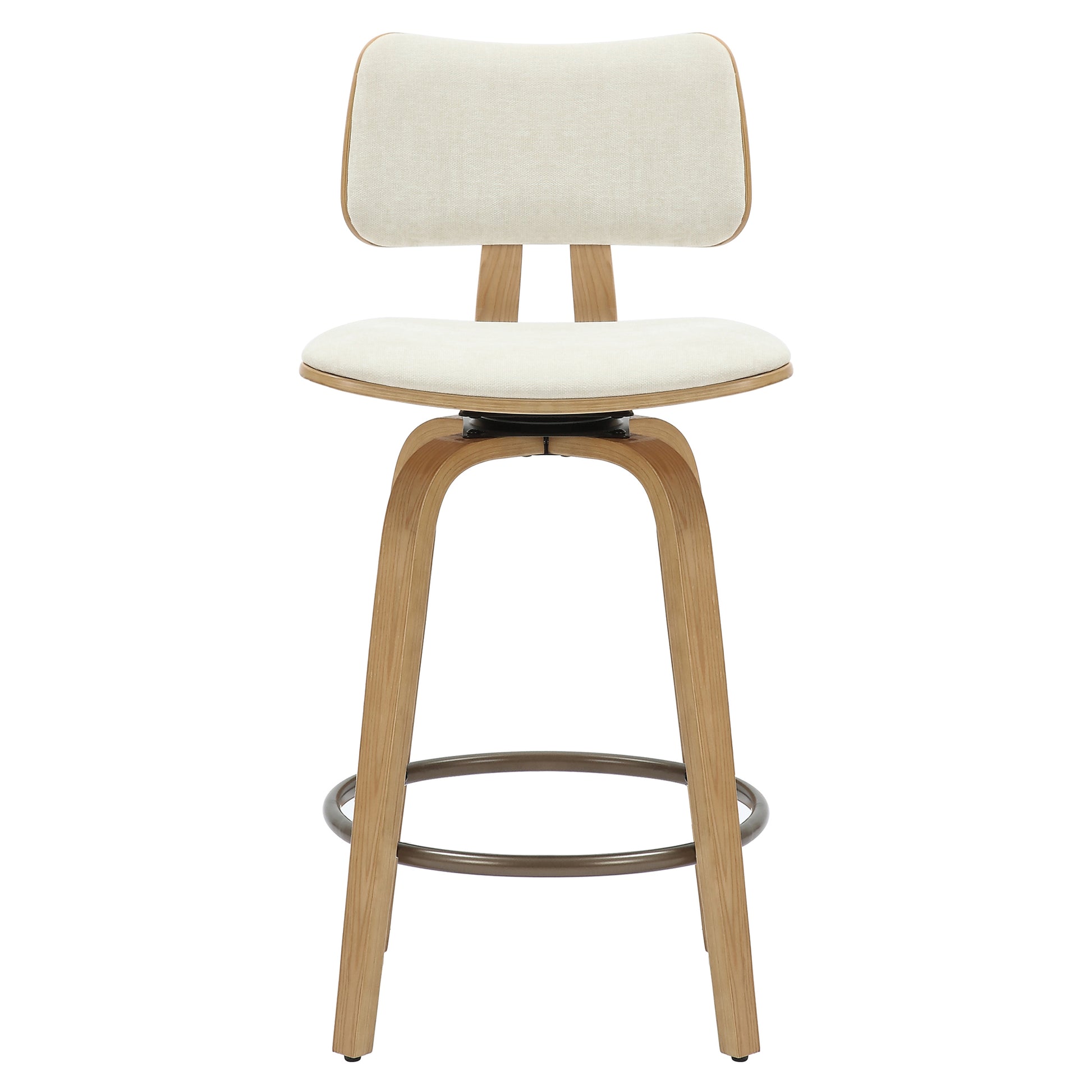 Zuni 26" Counter Stool - Beige Fabric Swivel Mid-Century Modern-DECOROLALA