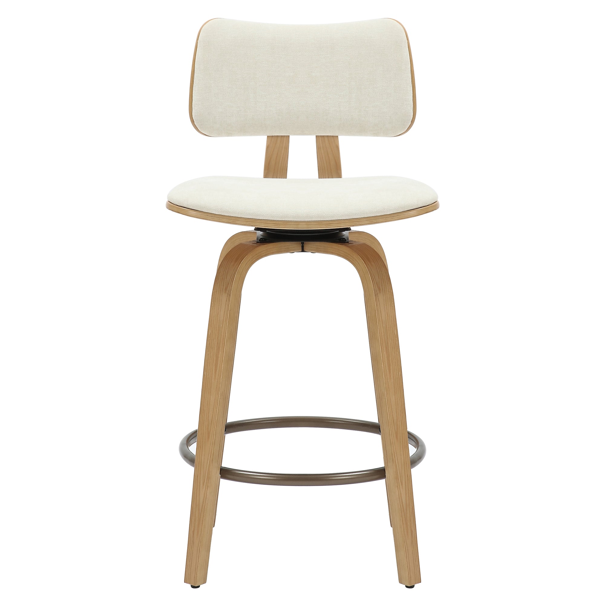 Zuni 26" Counter Stool - Beige Fabric Swivel Mid-Century Modern-DECOROLALA