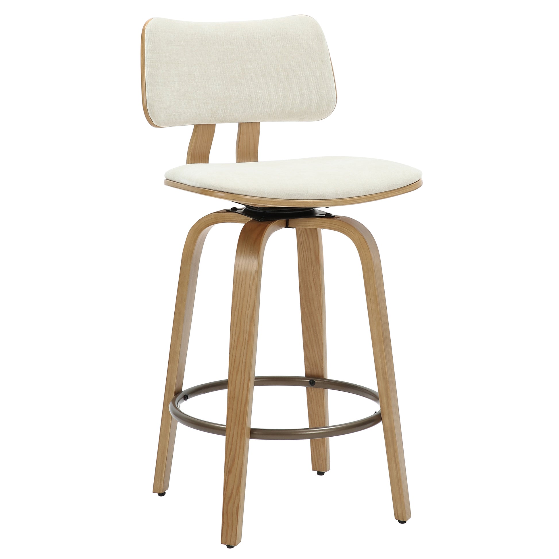 Zuni 26" Counter Stool - Beige Fabric Swivel Mid-Century Modern-DECOROLALA