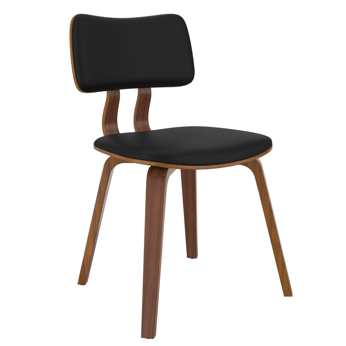 Zuni Mid-Century Modern Dining Chair - Walnut & Black PU Leather-Dining Chair-DECOROLALA