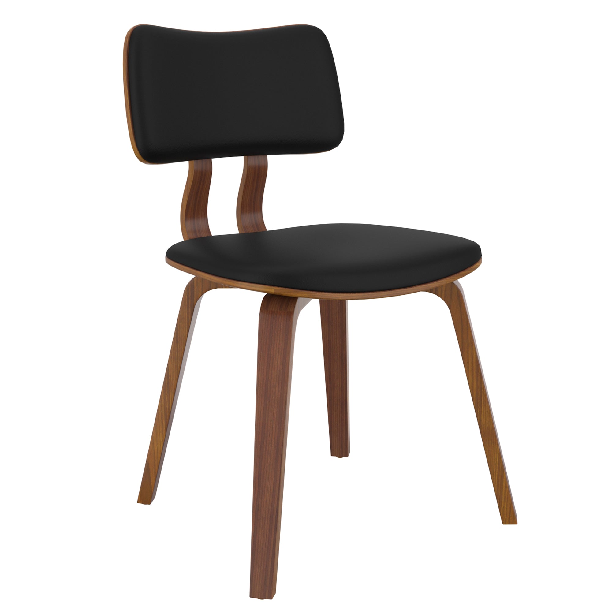 Zuni Mid-Century Modern Dining Chair - Walnut & Black PU Leather-DECOROLALA