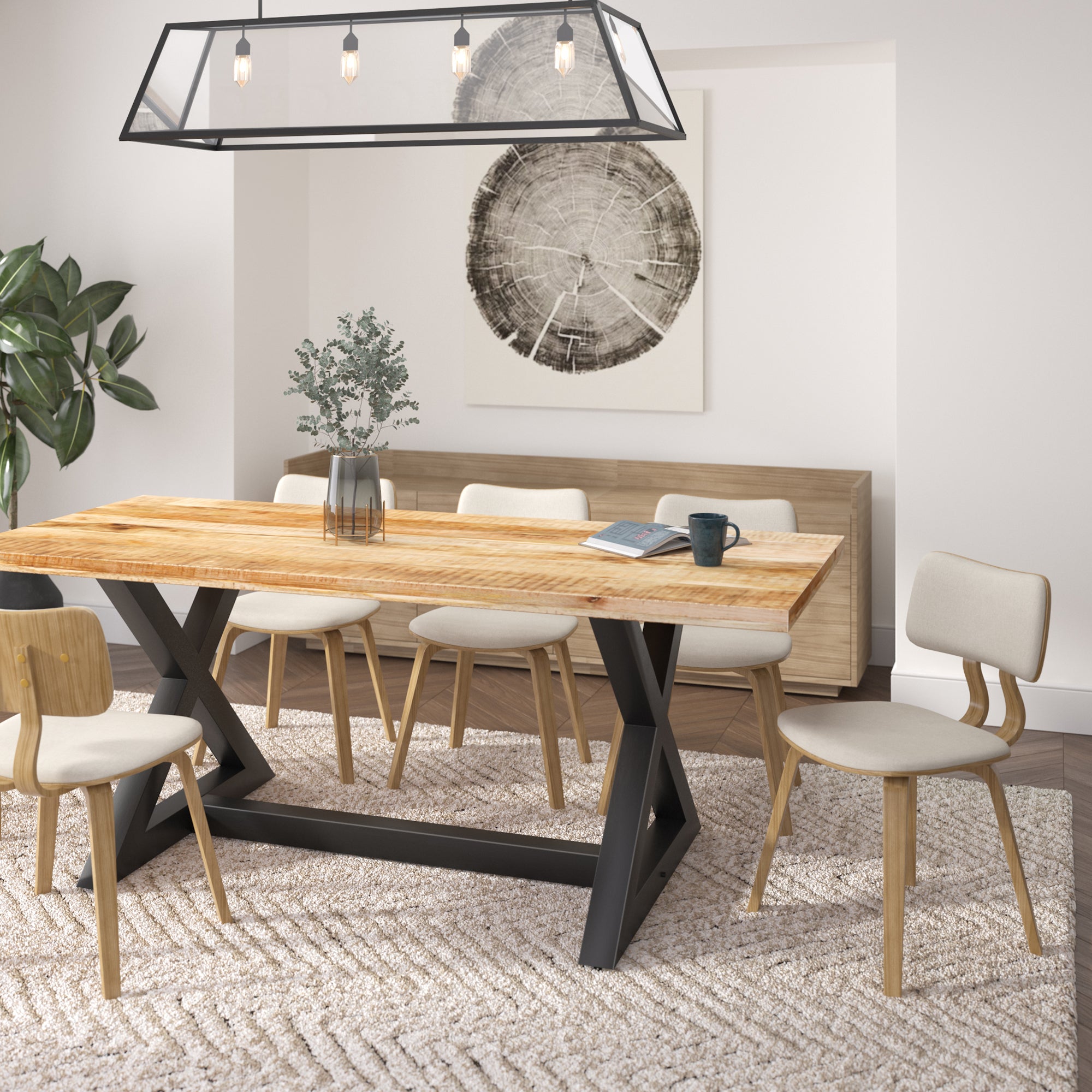 Zuni Mid-Century Modern Side Chair - Beige Fabric Natural Wood-DECOROLALA