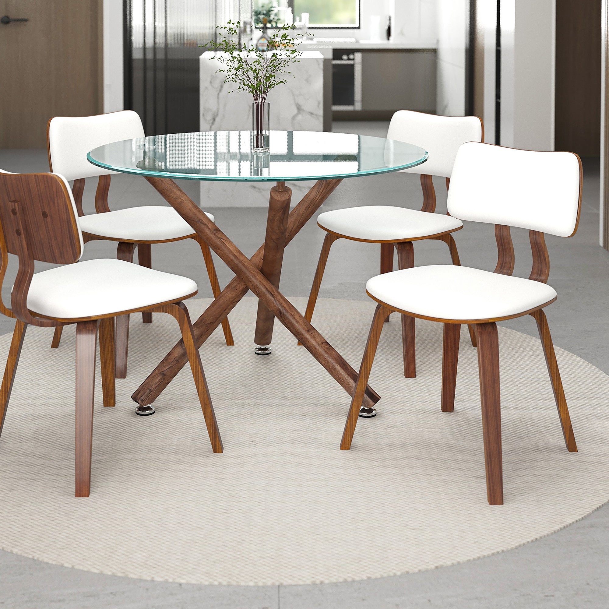 Zuni Mid-Century Modern Side Chair - White PU Walnut Finish-DECOROLALA