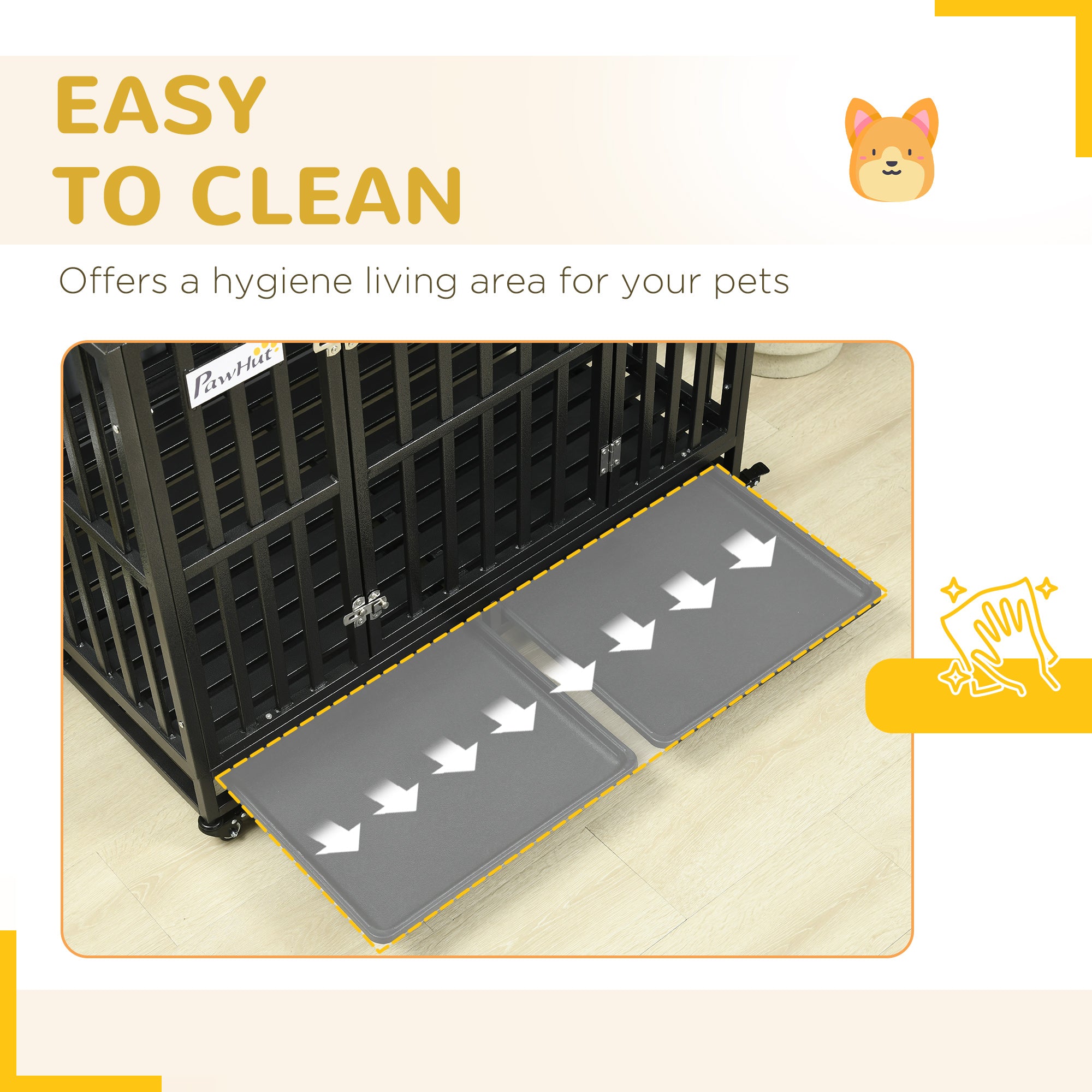 41" Heavy Duty Steel Dog Crate Kennel Pet Cage with Wheels for Convenient Access Anti-Pinching Floor, Black