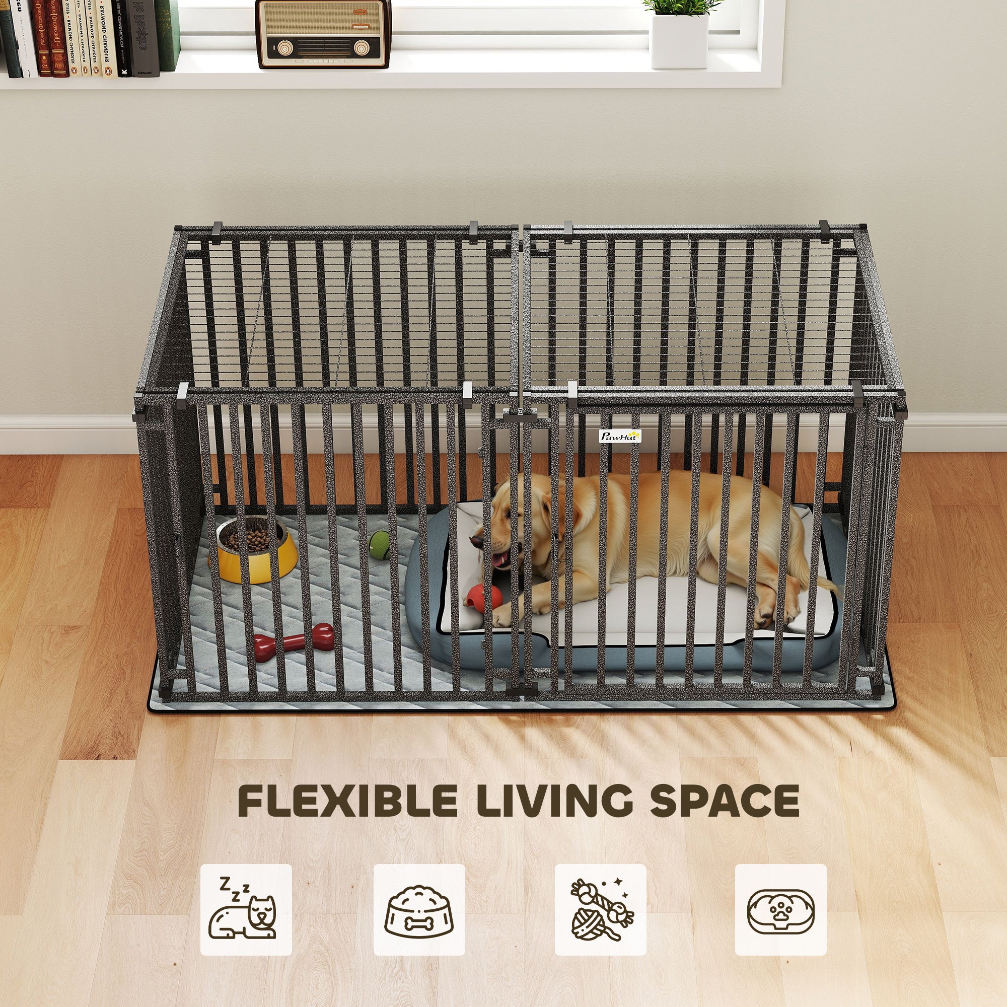 55 Inch Heavy Duty Dog Crate, Extra Large Metal Dog Cage Kennel with Mat for Large Breeds, Modular Puppy Playpen