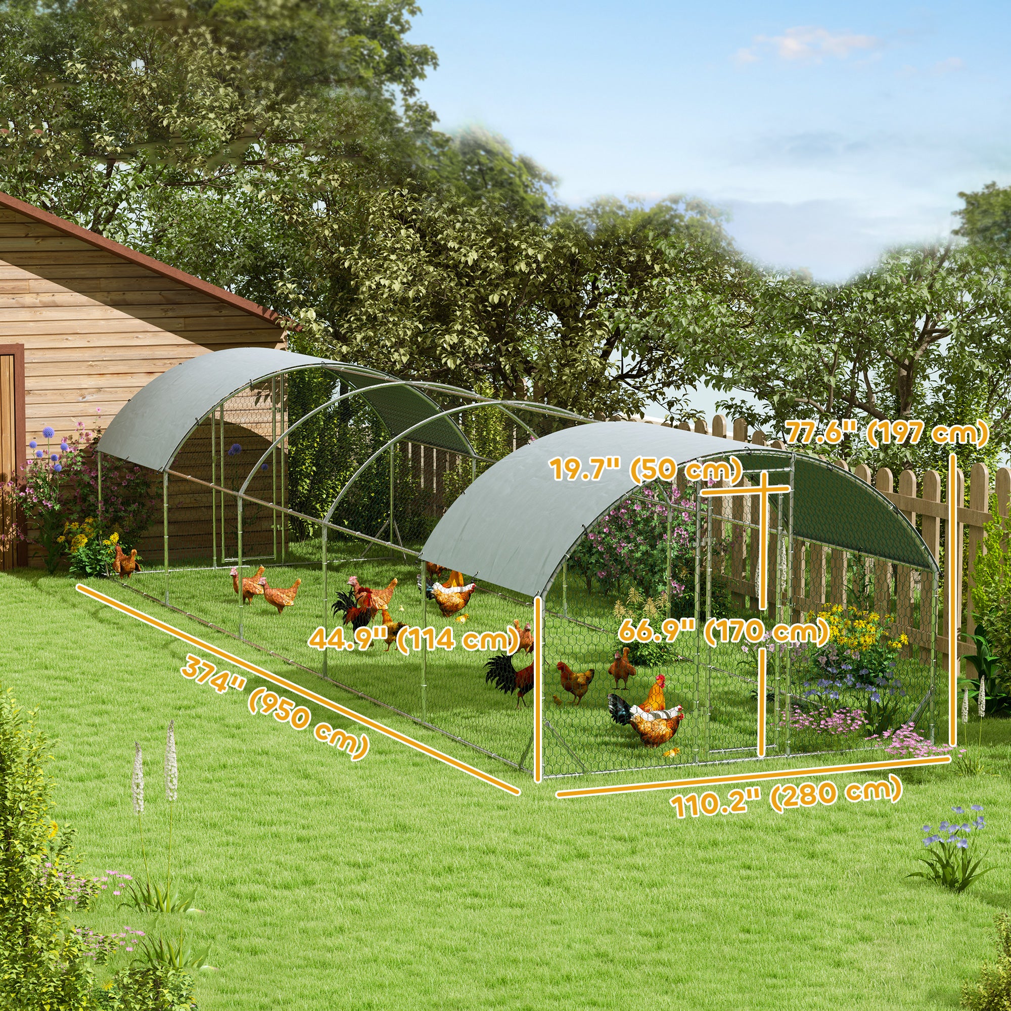 Galvanized Large Metal Chicken Coop Cage Walk-in Enclosure Poultry Hen Run House Playpen Rabbit Hutch with Cover for Outdoor Backyard