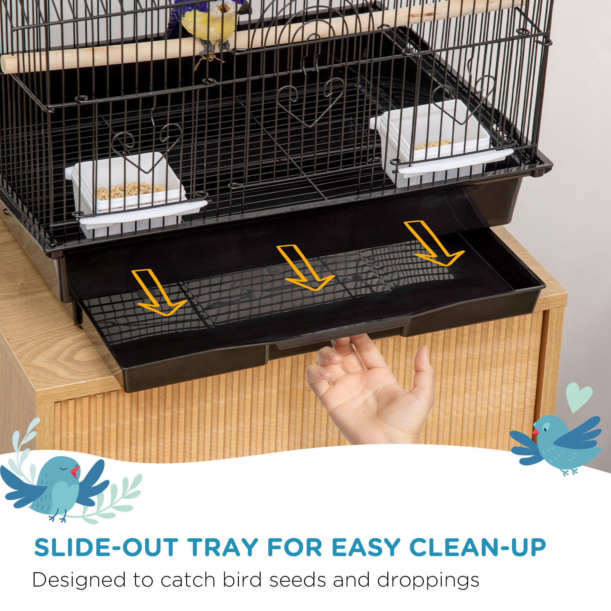 25" Bird Cage with Perch, Swing, Food Container, Slide-out Tray, Handle, Parrot Cage for Finches, Canaries, Budgies