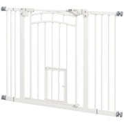 Barrière de sécurité pour animaux à fermeture automatique, barrière d’escalier avec chatière, double verrouillage pour portes, couloirs et escaliers, adaptée aux ouvertures de 29"-39.4" de largeur, blanche