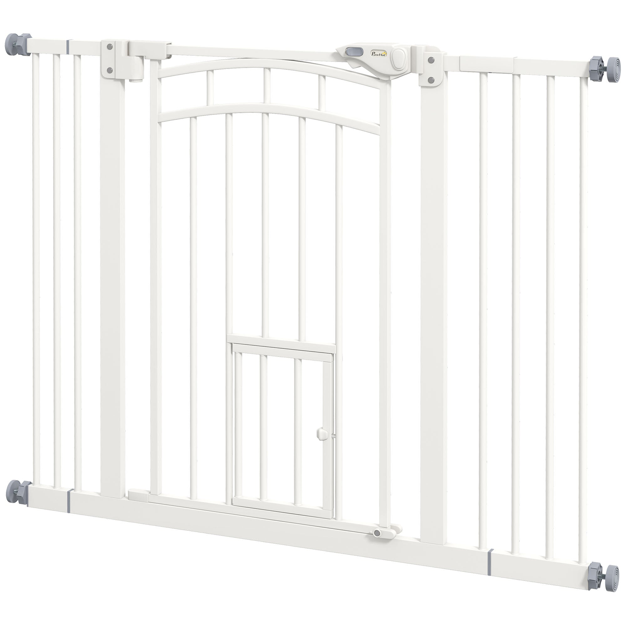 Barrière de sécurité pour animaux à fermeture automatique, barrière d’escalier avec chatière, double verrouillage pour portes, couloirs et escaliers, adaptée aux ouvertures de 29"-39.4" de largeur, blanche