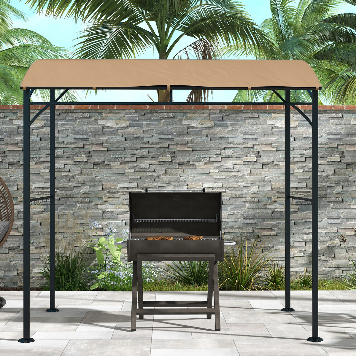 7' x 5' BBQ Grill Gazebo - Dark Brown Steel Frame Tent
