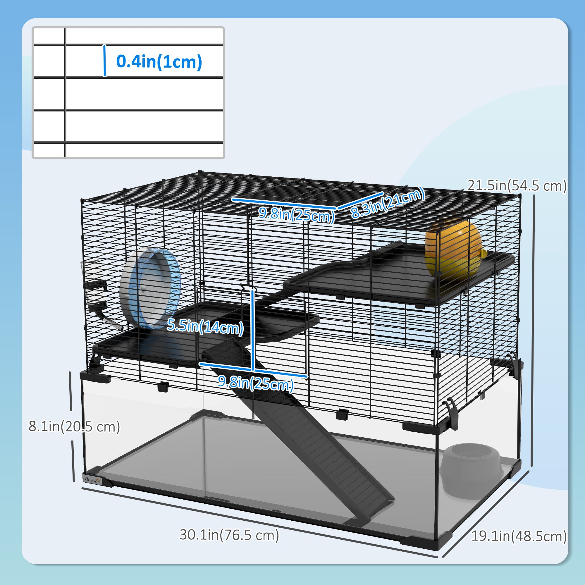 Hamster Cage, Gerbil Cage with Glass Basin for Small Hamsters, Black