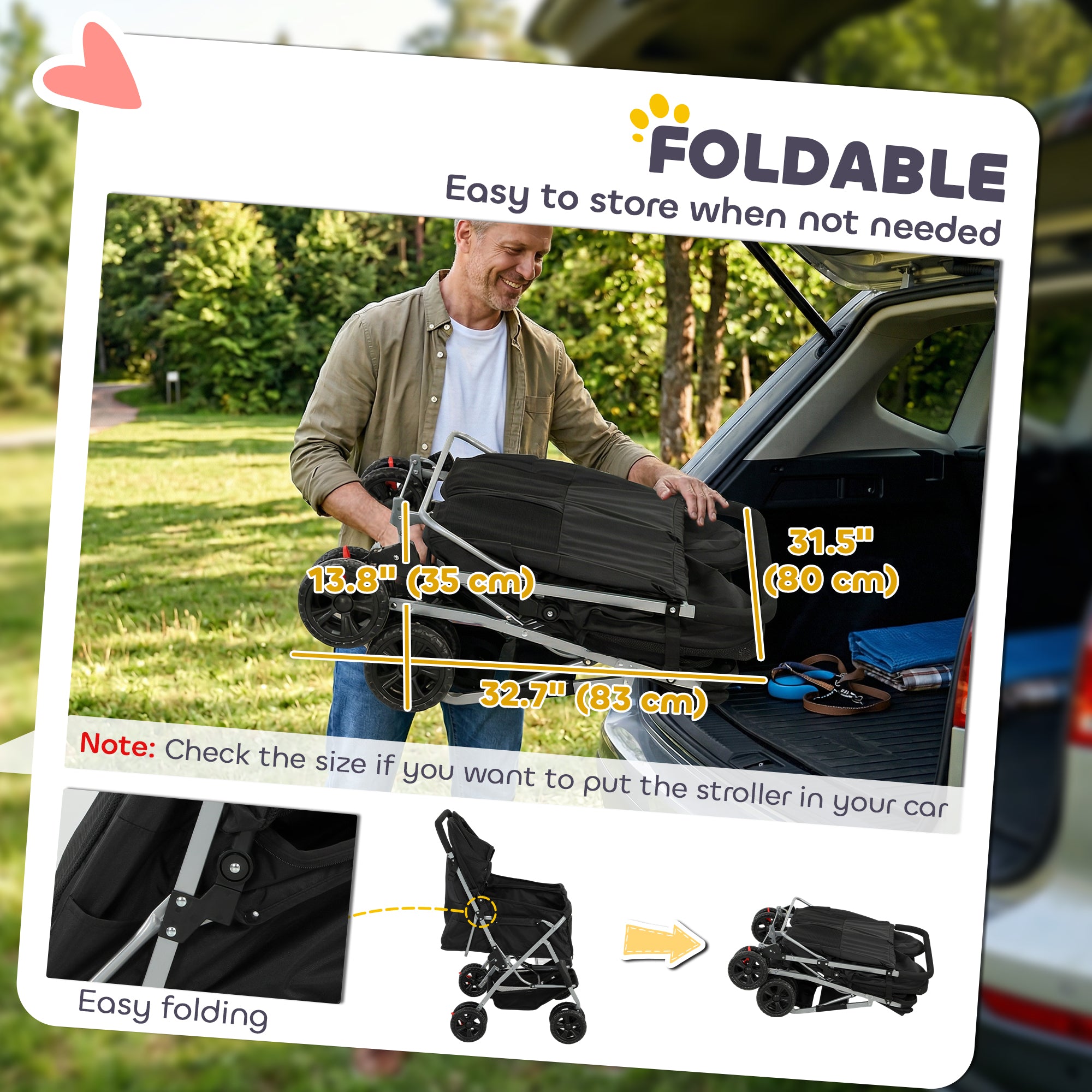 Double Pet Stroller, Foldable Dog Stroller with 2-Seater Carrier, Sunshade, Removable Pad, Safety Belt, Storage Basket