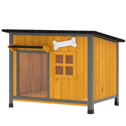 Outdoor Dog House with Anti-Chewing Steel Frame, Openable Roof, Removable Floor, Door Curtain, Yellow