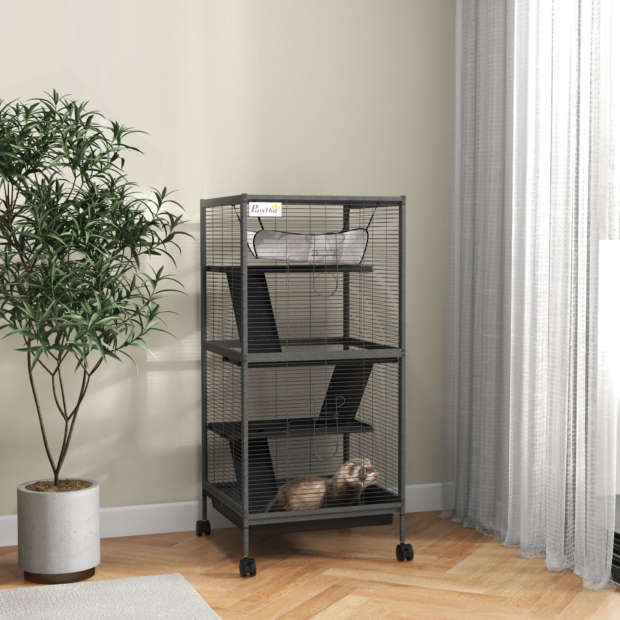 Petite cage en acier noire pour furet, chinchilla, chaton et lapin