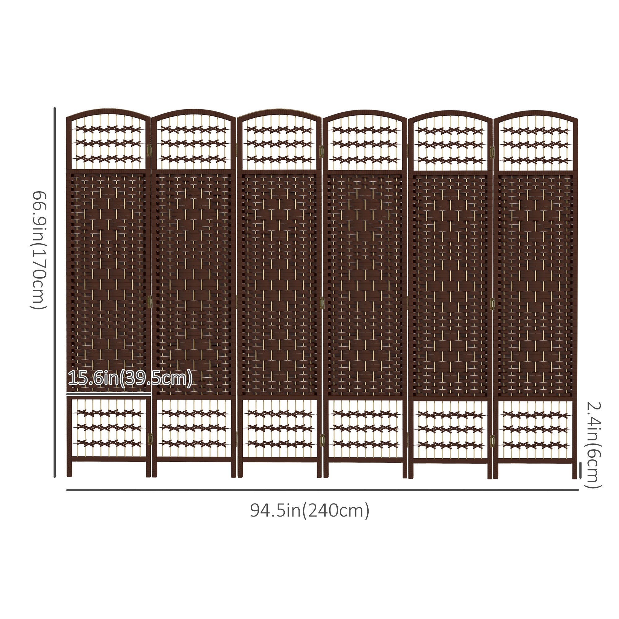 6 Panel Folding Room Divider, Portable Privacy Screen, Wave Fiber Room Partition for Home Office, Brown