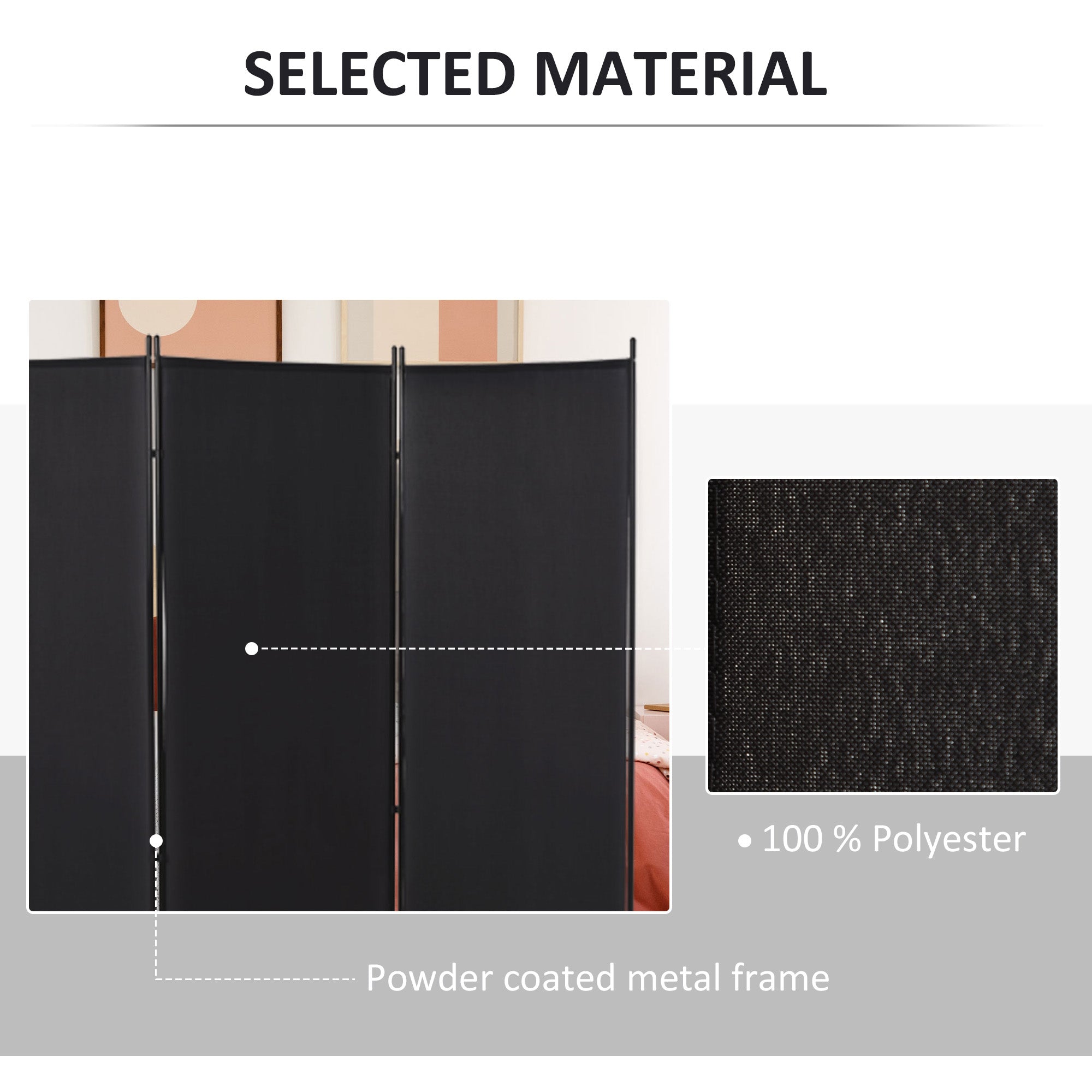 6' 3 Panel Room Divider, Double Hinged Folding Wall Divider, Indoor Privacy Screen for Home Office, Black