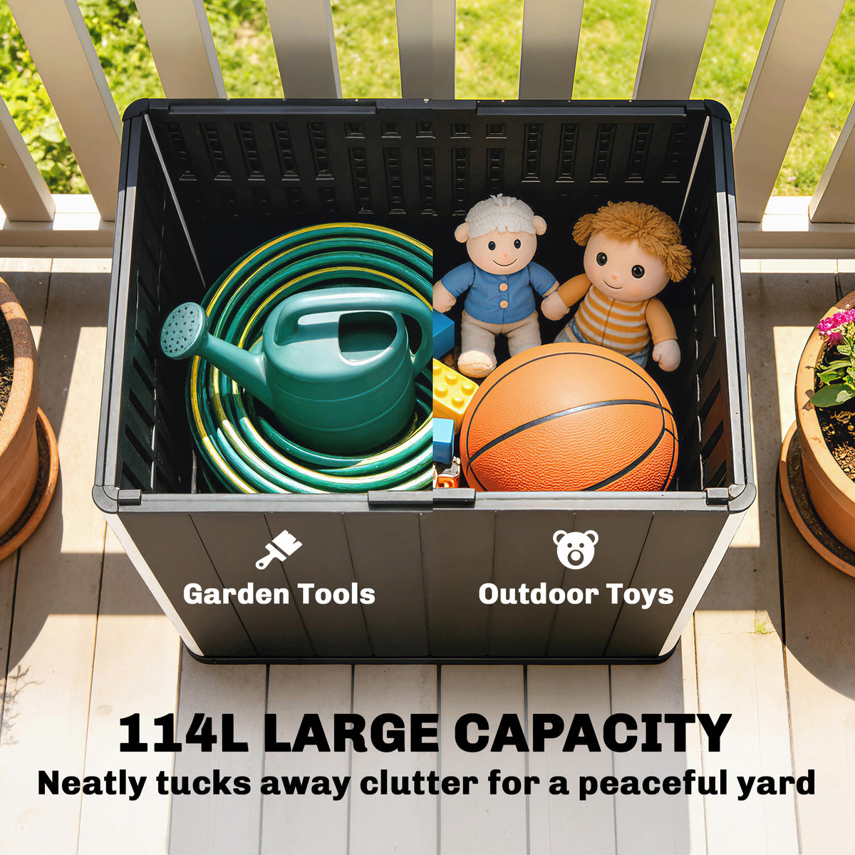 30 Gallon Outdoor Storage Box & Side Table with Umbrella Holder