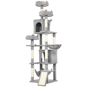 76" Large Cat Tree for Indoor Cats with 8 Scratching Posts, 3 Plush Beds, 2 Hammocks, 2 Large Condos, Ramp, Light Grey