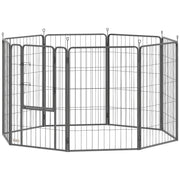 Parc pour grands chiens, intérieur et extérieur, enclos pliable pour animaux avec porte verrouillable et piquets d’ancrage, noir