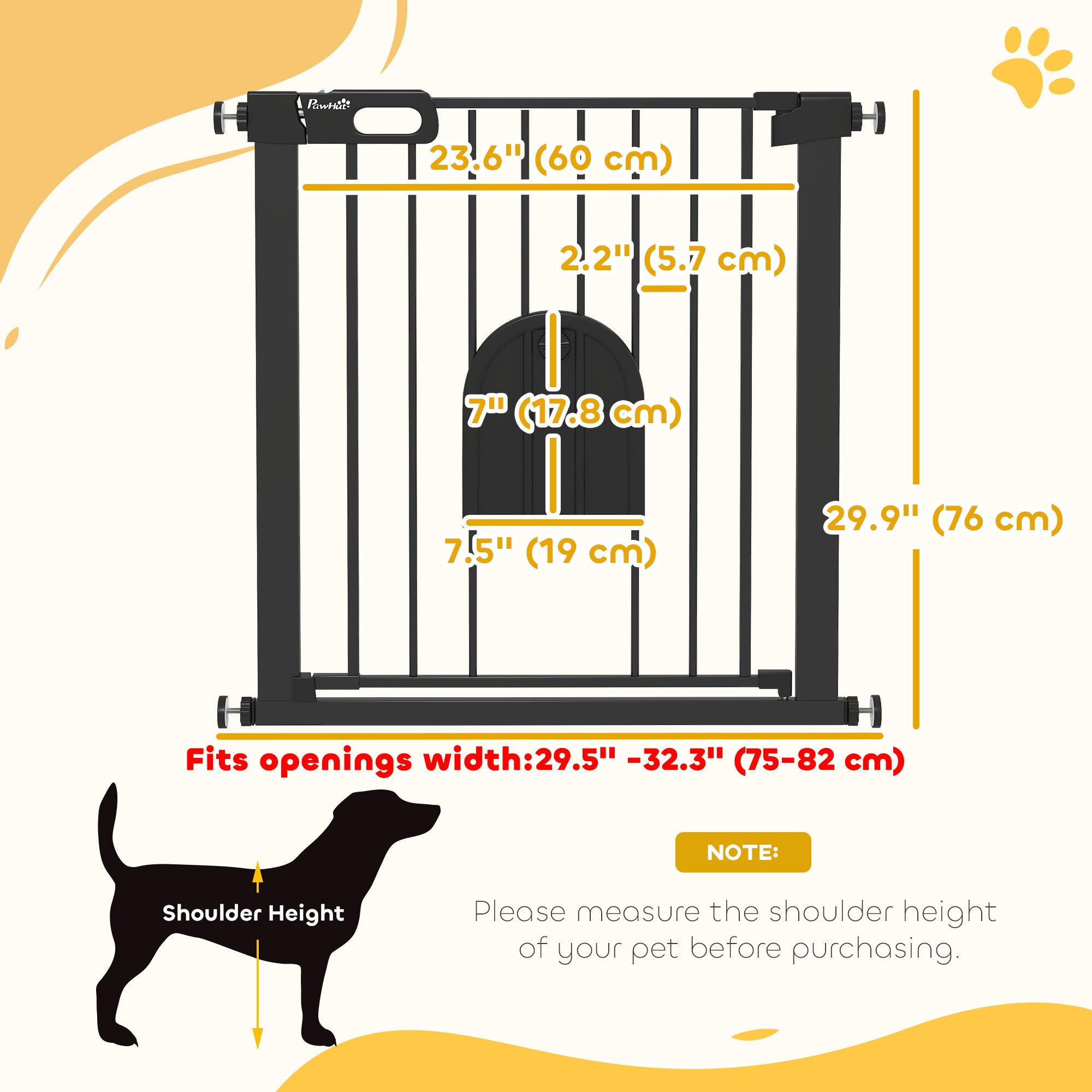 30"-32" Extra Wide Pet Gate Barrier with Small Door, 30"H Dog Gate with Safety Gate Barrier, Stair Pressure Fit, Black