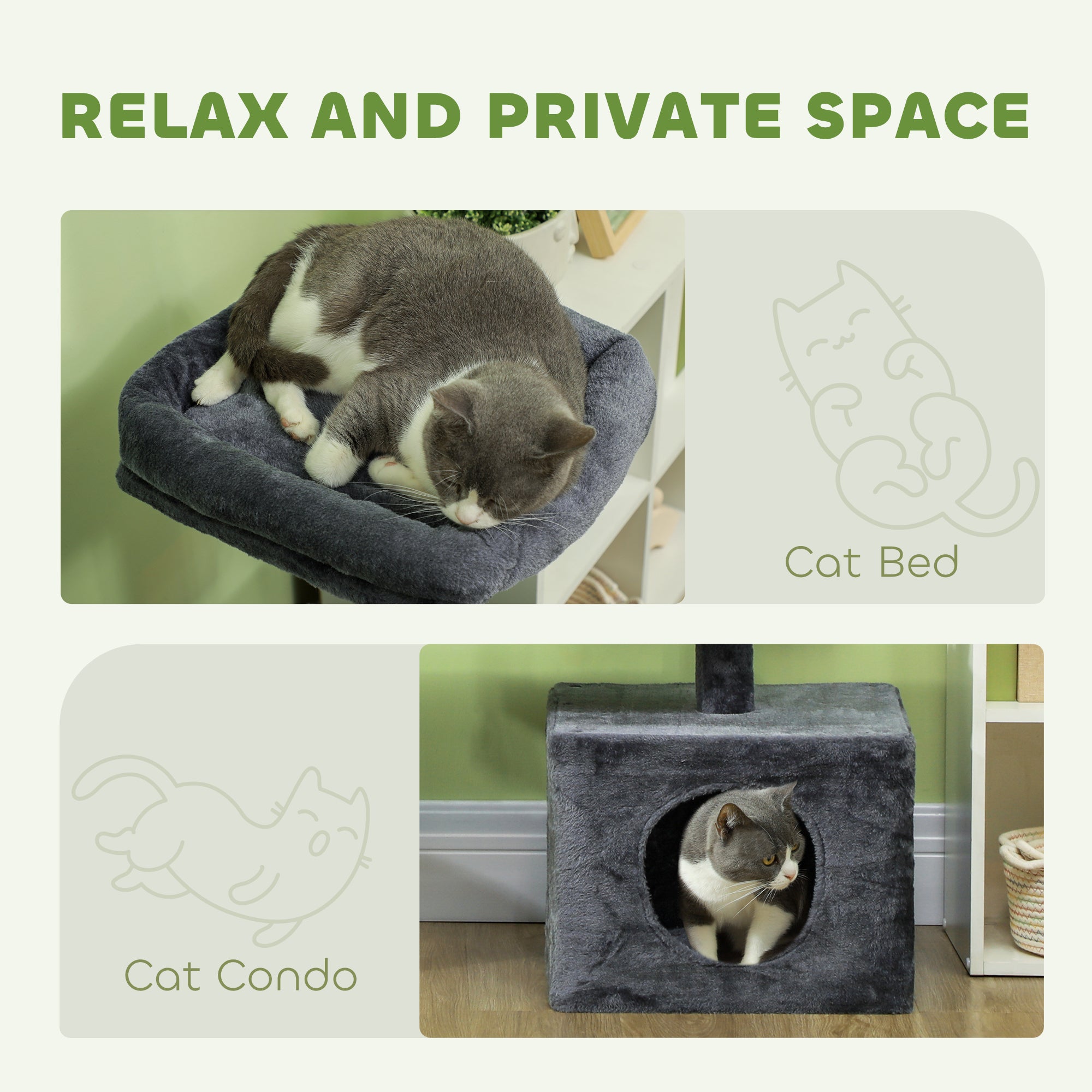 53" Cat Tree, Cat Tower with Scratching Posts, Cat Condo, Beds, Platforms, Toy Balls for Indoor Cats, Dark Grey