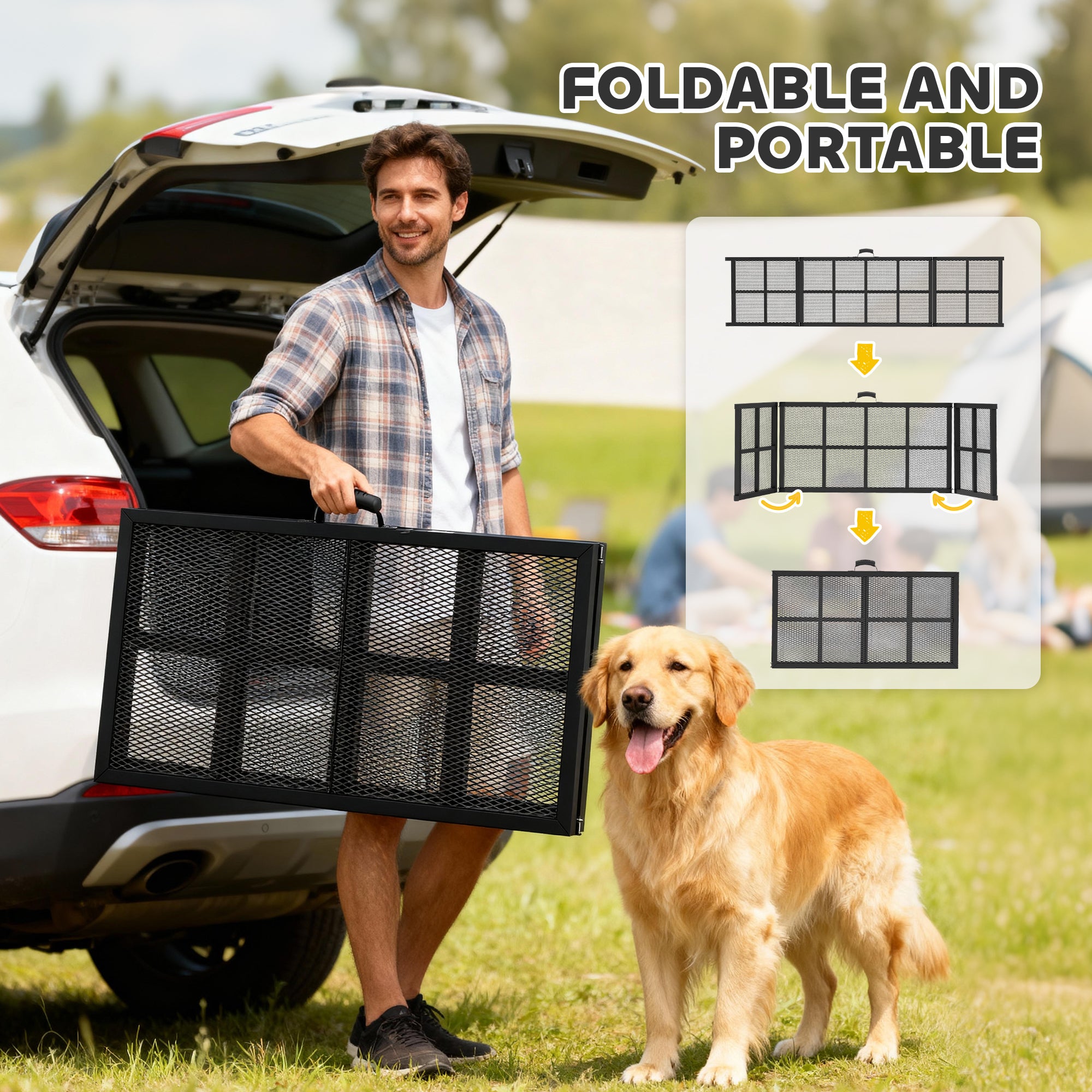 75" Folding & Portable Dog Car Ramp for Large Dogs, Extra Long & Wide, for Car, SUV, Truck, RV, High Bed
