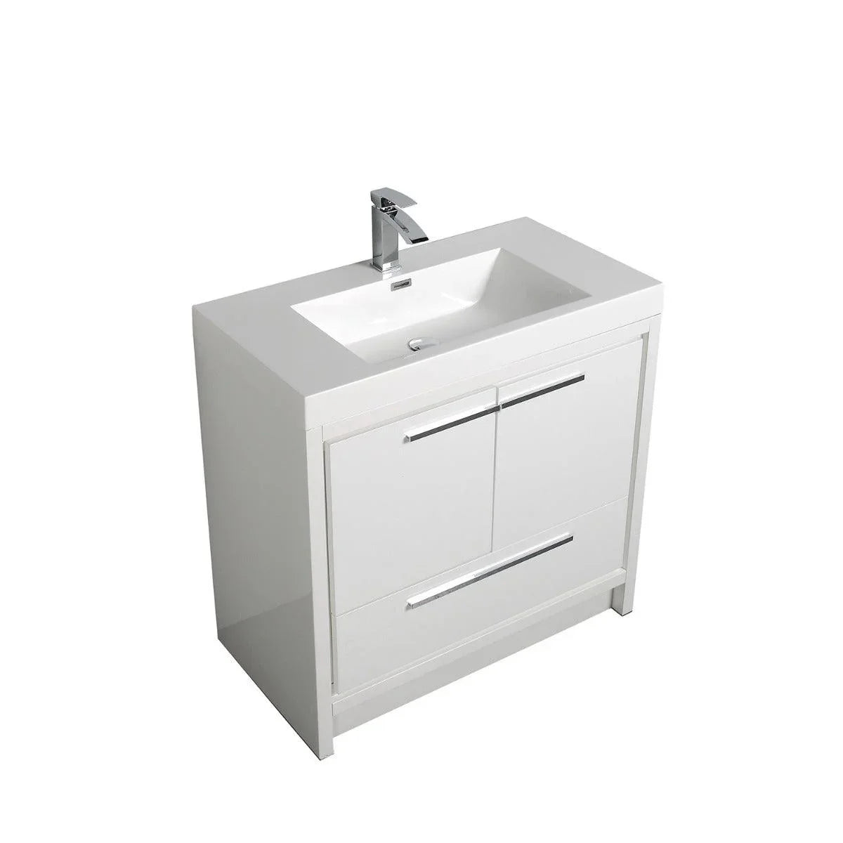 36" Glossy White Freestanding Bathroom Vanity with White Polymarble Countertop